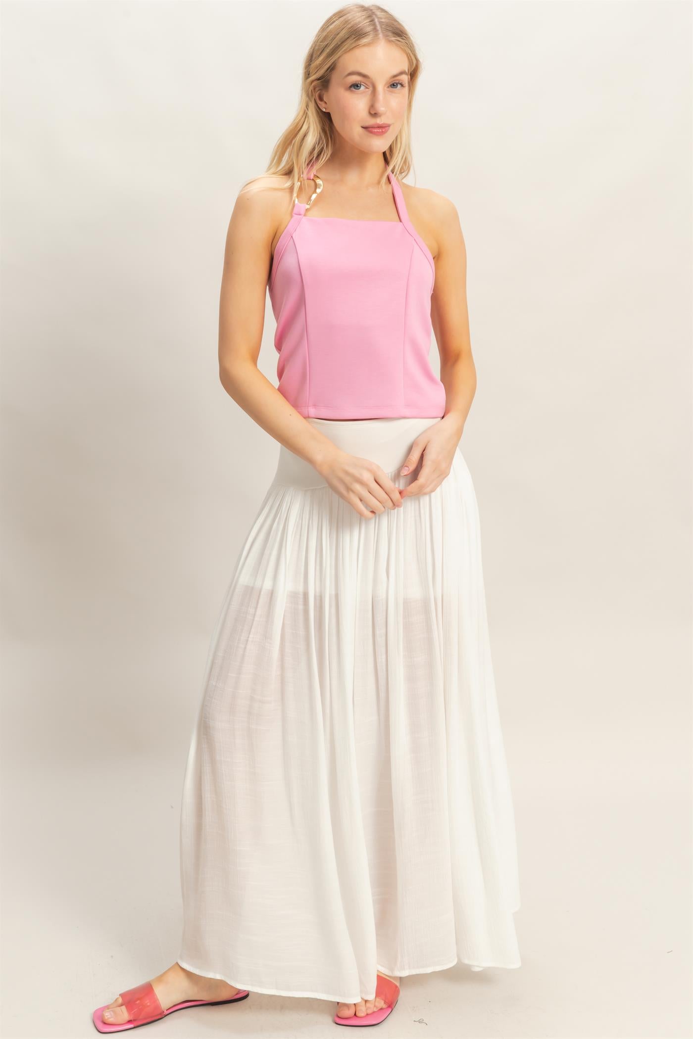 Wholesale Halter Top With Gold Loop Clothing Tops HF26C761 PINK HYFVE