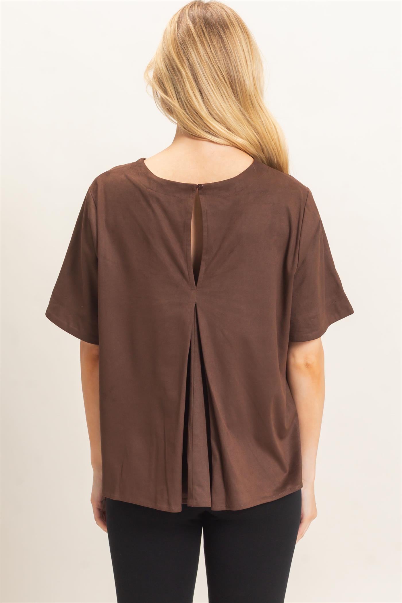 Wholesale Suede Boat Neck Top Clothing Tops HF26E351 CHESTNUT HYFVE