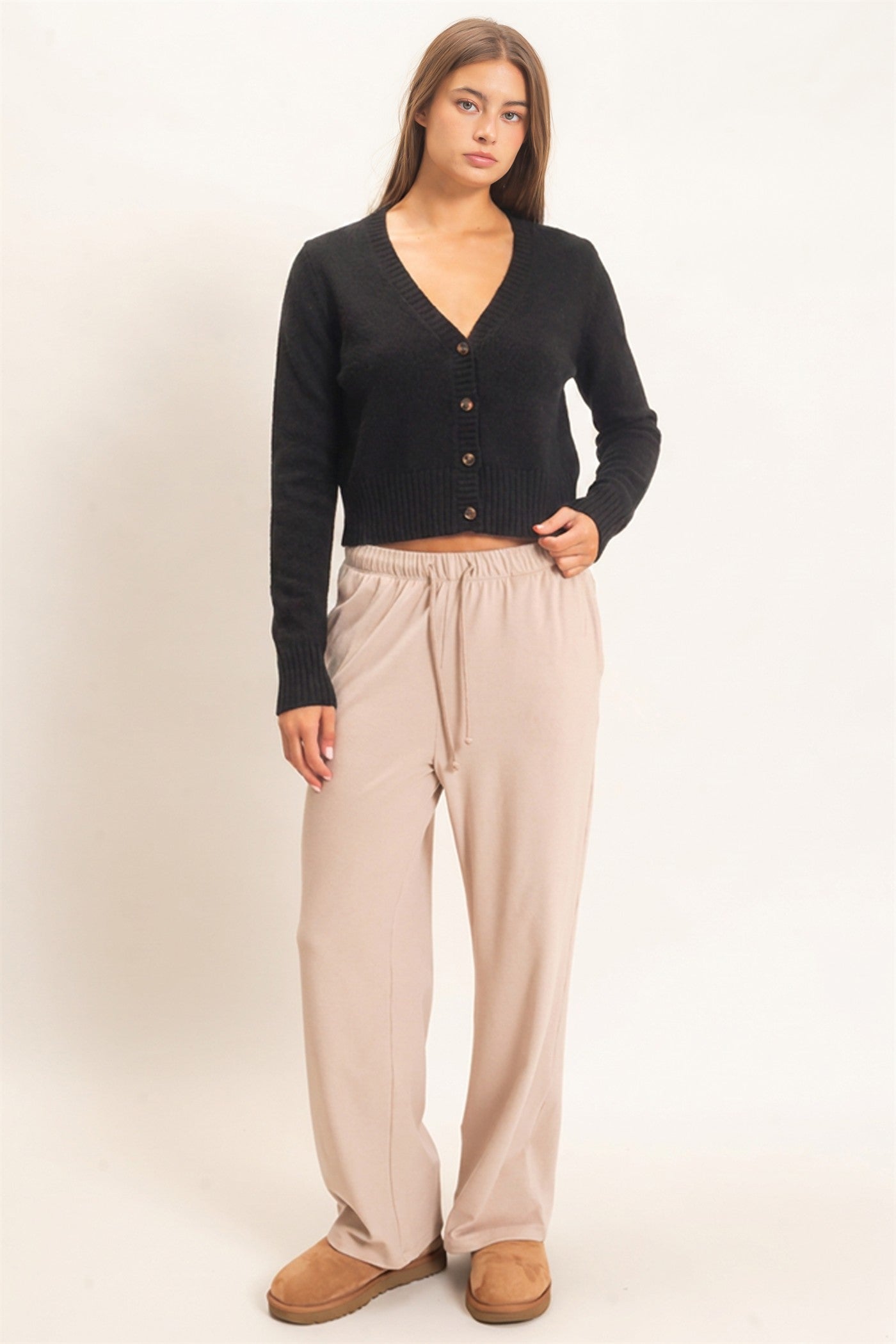 Wholesale V-Neck Cardigan Cardigans DZ26E326 BLACK DOUBLE ZERO