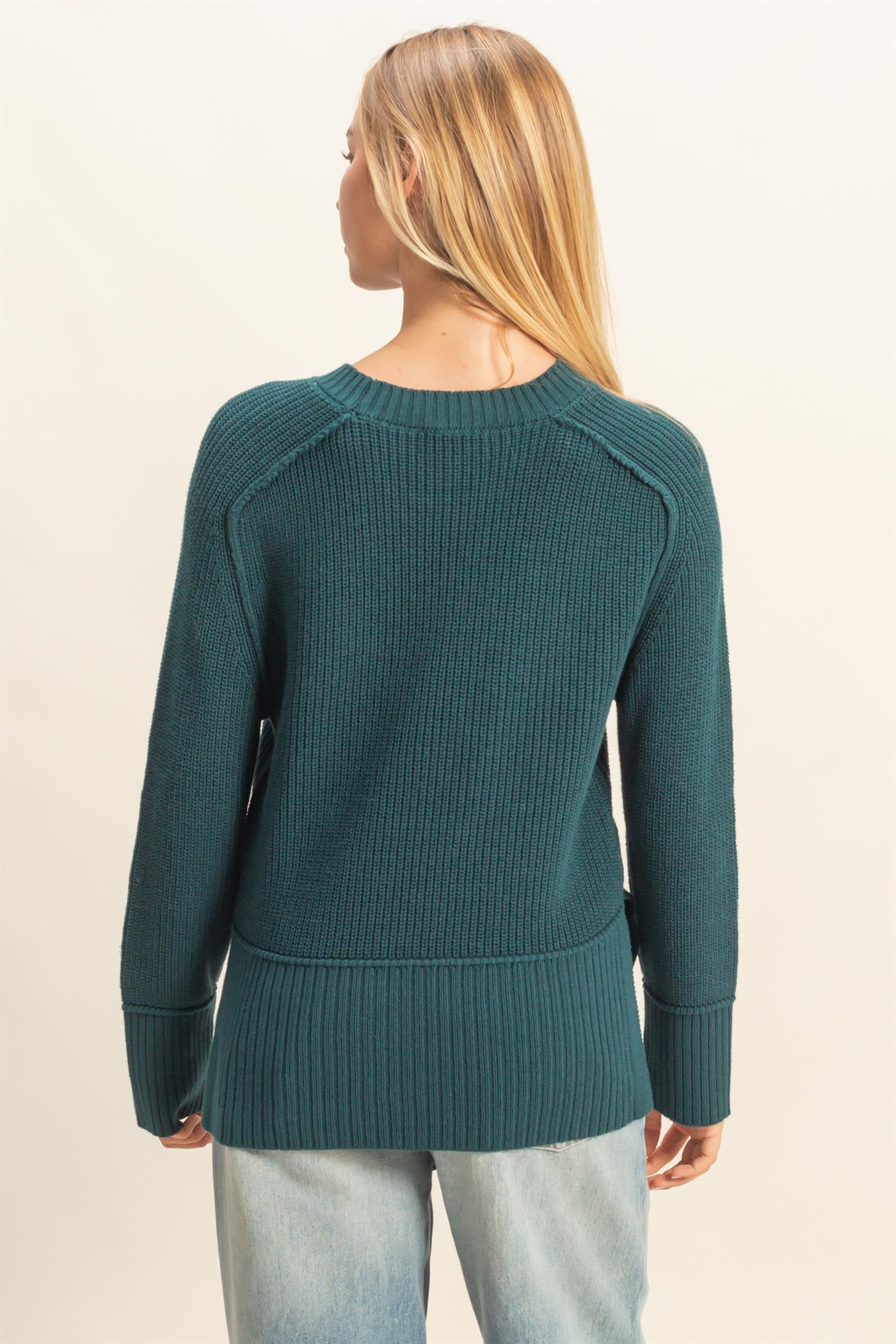Wholesale Ragaln Long Sleeve Side Slit Sweater Sweaters DZ25E812 DEEP GREEN DOUBLE ZERO