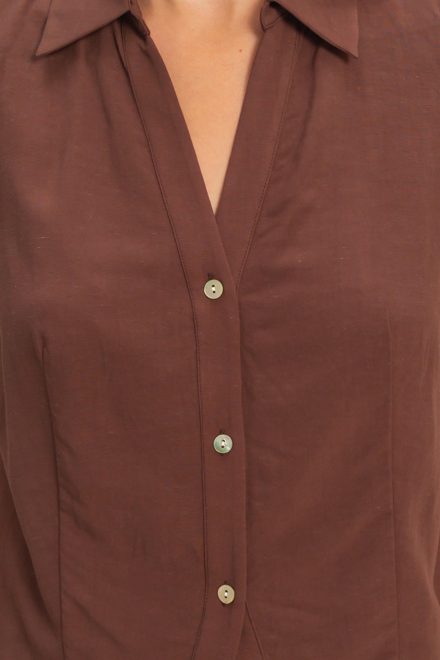 Wholesale Sleeveless Lyocell Linen Button Front Top Clothing Tops DZ26C189 CHOCOLATE DOUBLE ZERO