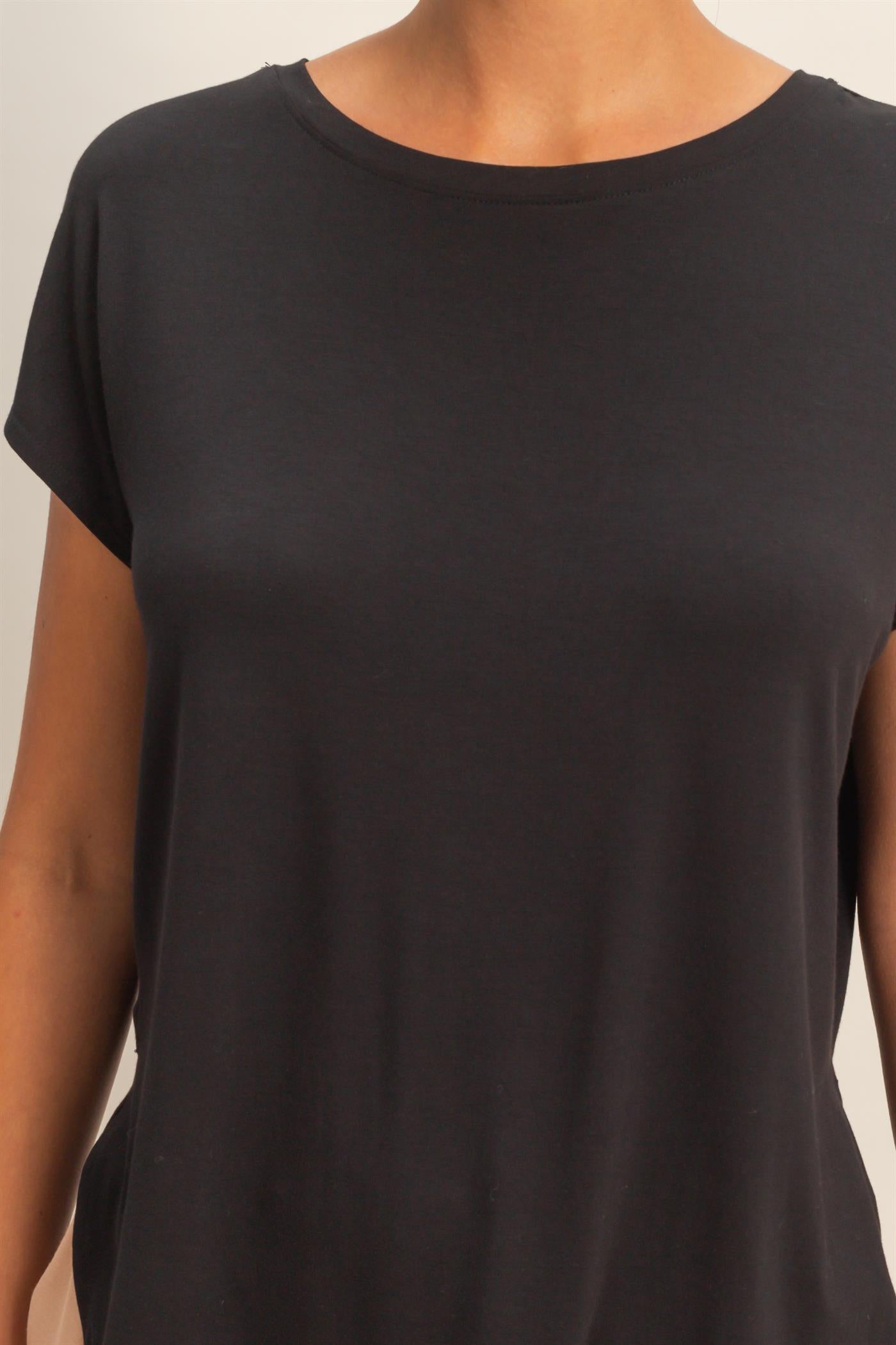 Wholesale Relaxed Dolman Short Sleeve  Round Neck Top Shirts DZ26A270 BLACK DOUBLE ZERO