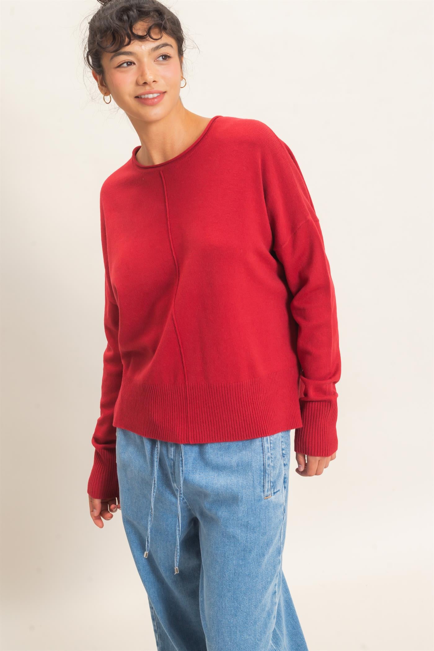 Wholesale Roll Neck Seam Detail Sweater Sweaters DZ26C975 DARK RED DOUBLE ZERO