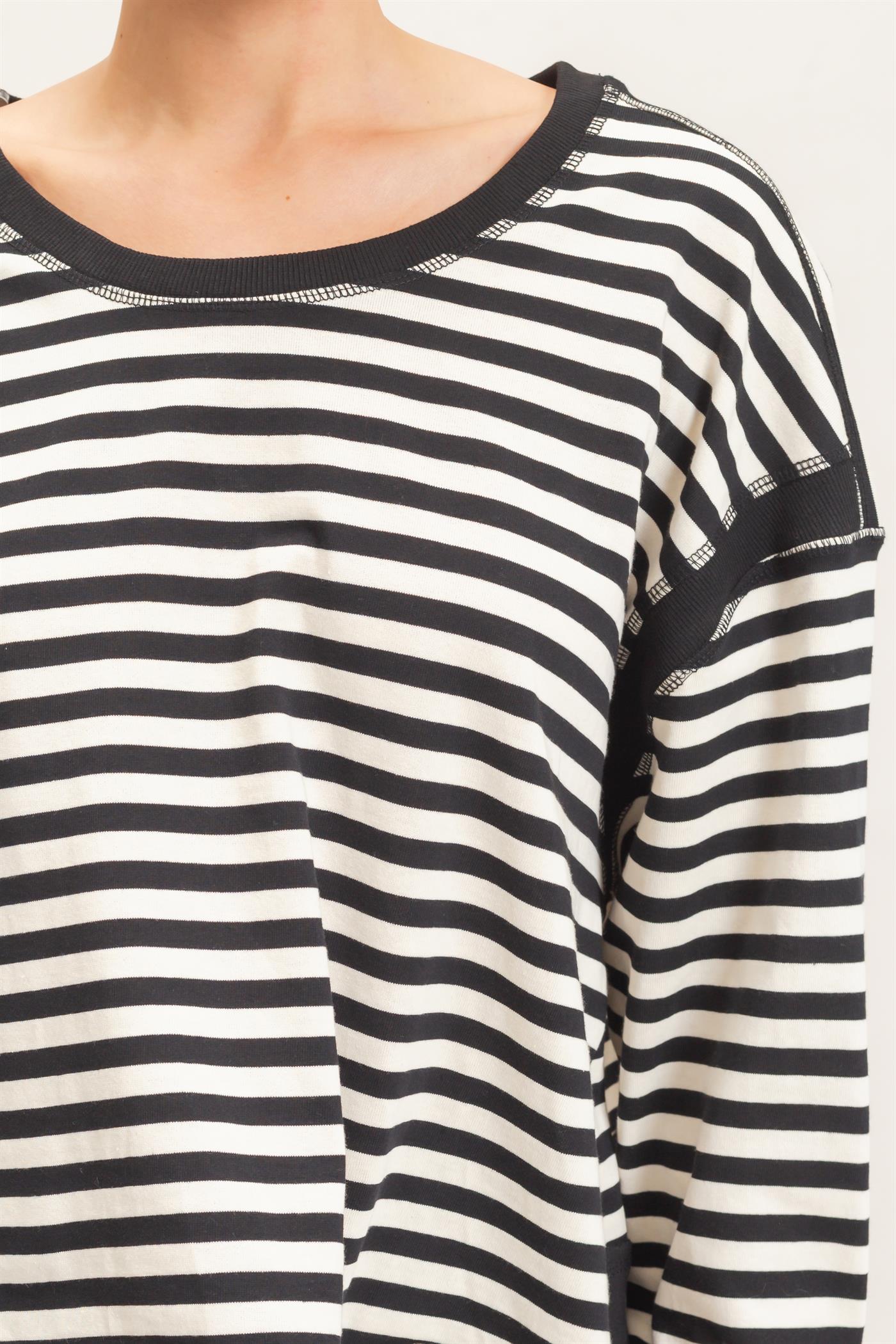 Wholesale Striped Long Sleeve Top Clothing Tops HF26C908-D BLACK HYFVE
