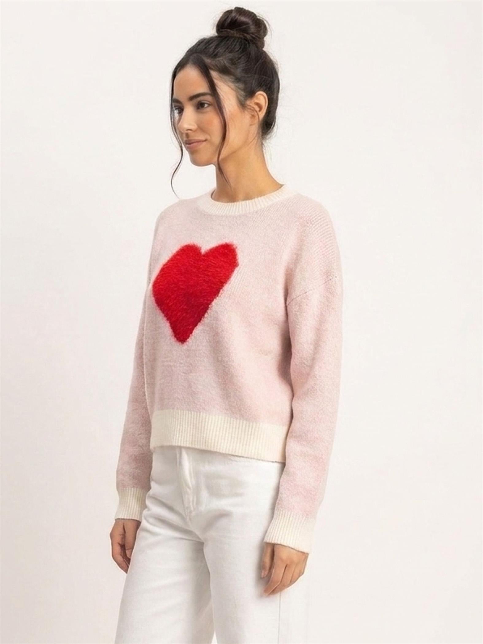Wholesale Heart Graphic Sweater Sweaters DZ26E430 CREAM DOUBLE ZERO