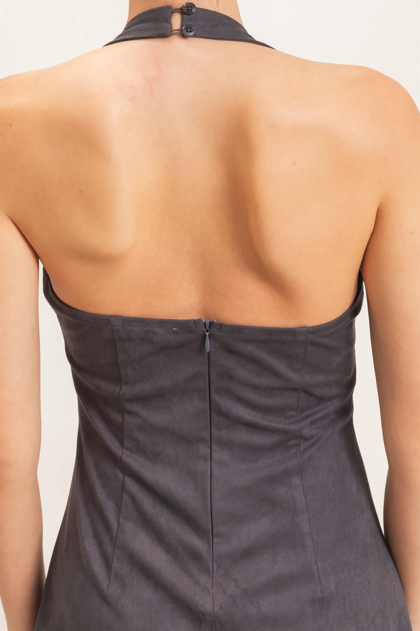 Wholesale Suede V-Neck Halter Dress Dresses HF26E500 CHARCOAL HYFVE