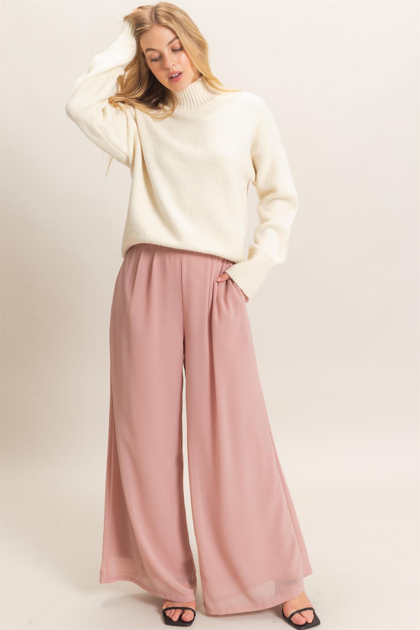 Wholesale Wide-Leg High Waist Pants Pants HF26F068-D MAUVE HYFVE