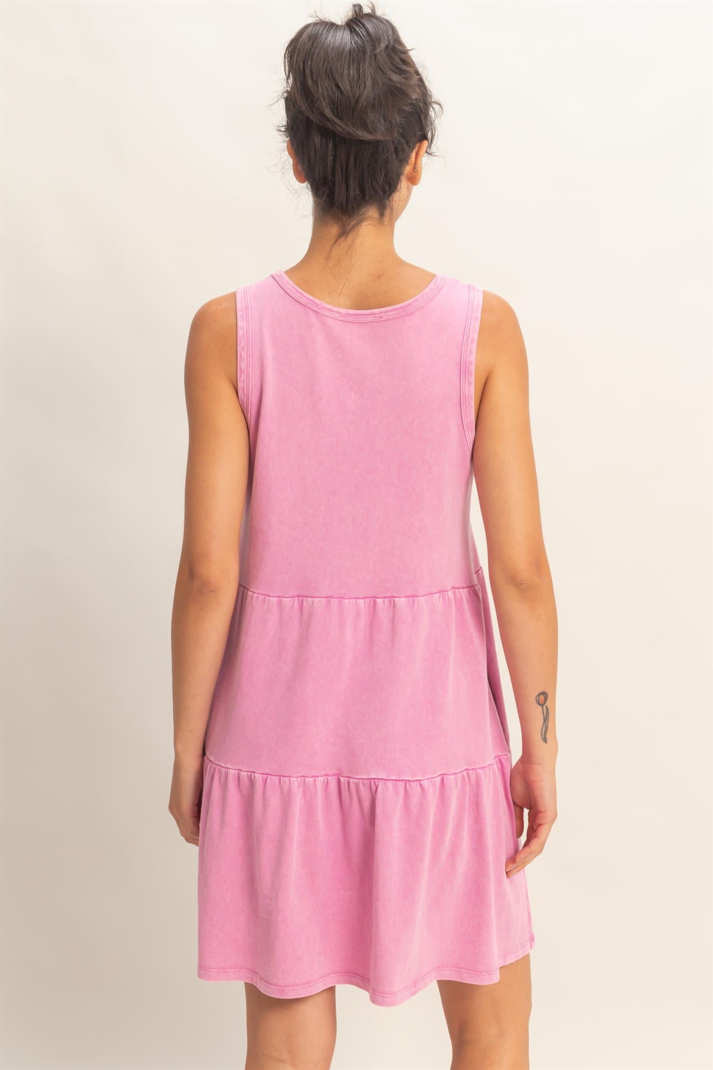 Wholesale Sleeveless Crewneck Tiered Mini Dress Dresses DZ26C208 FUCHSIA DOUBLE ZERO