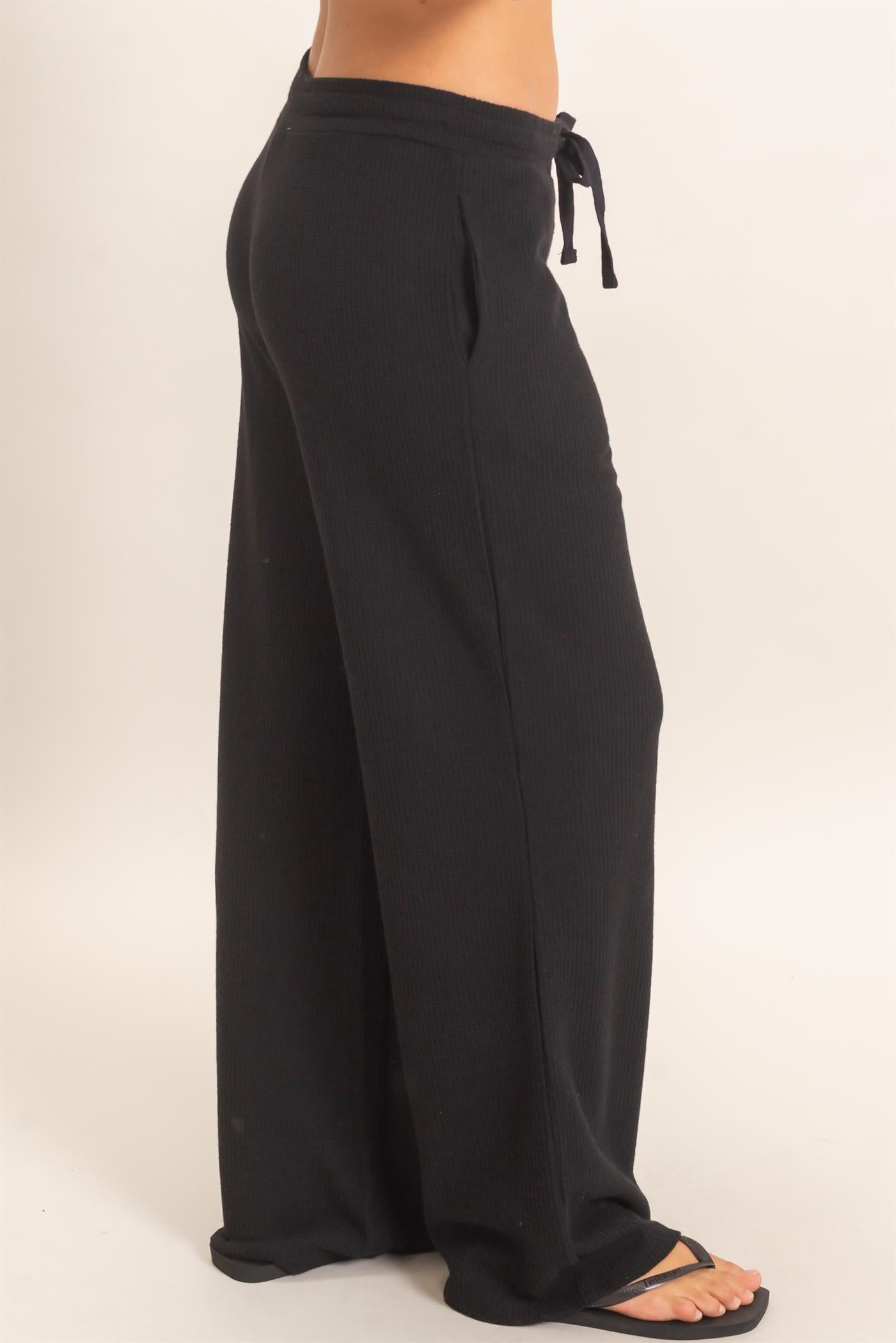 Wholesale Brushed Waffle Drawstring Pants Pants DZ26F313 BLACK DOUBLE ZERO
