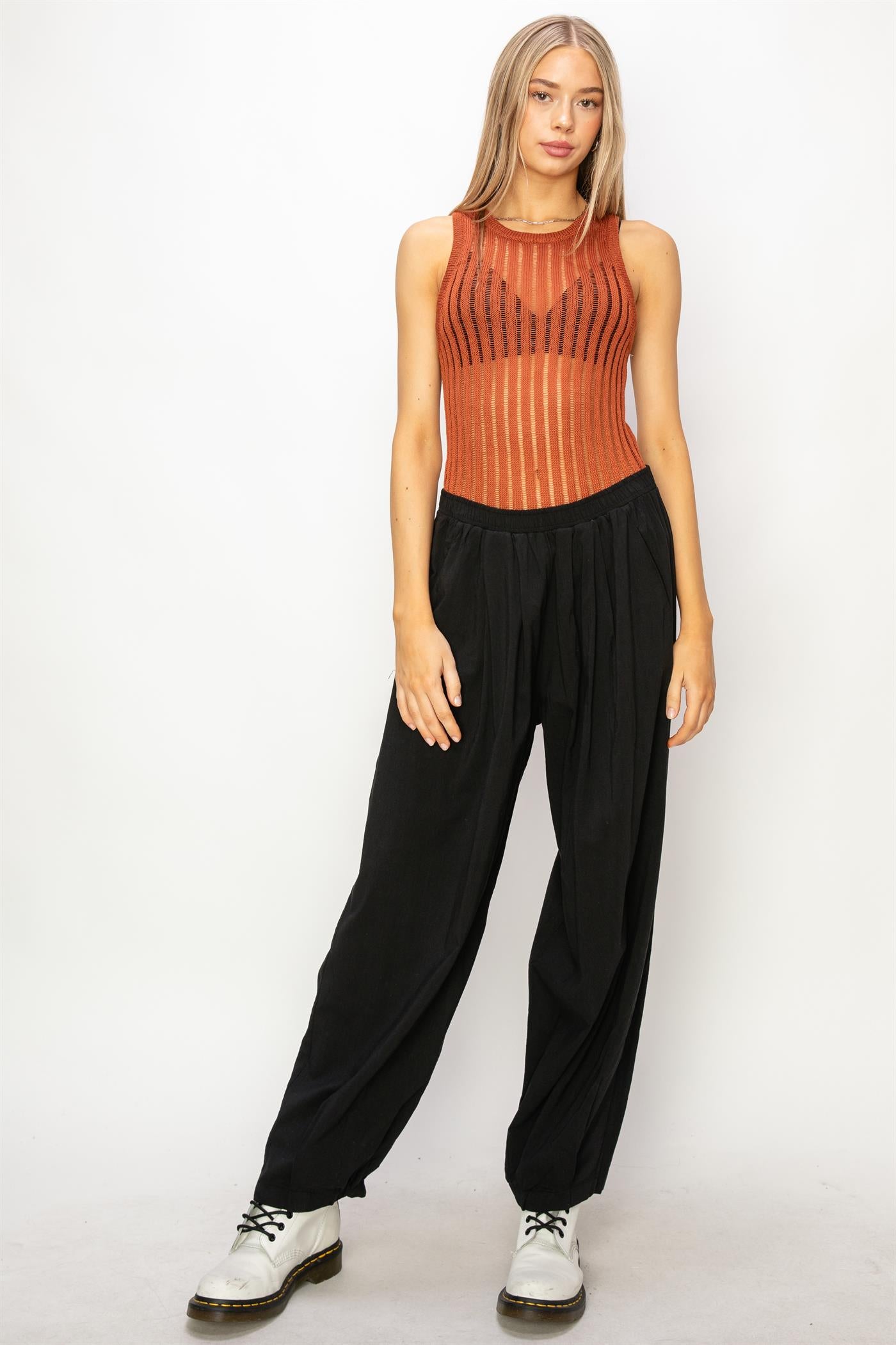 Wholesale Mid Rise Wide Leg Pants Pants DZ24A651 BLACK DOUBLE ZERO