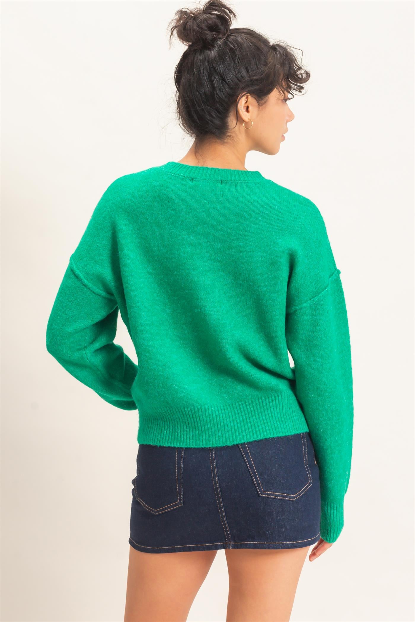 Wholesale Crew Neck Seam Detail Sweater Sweaters DZ26E240 EMERALD DOUBLE ZERO