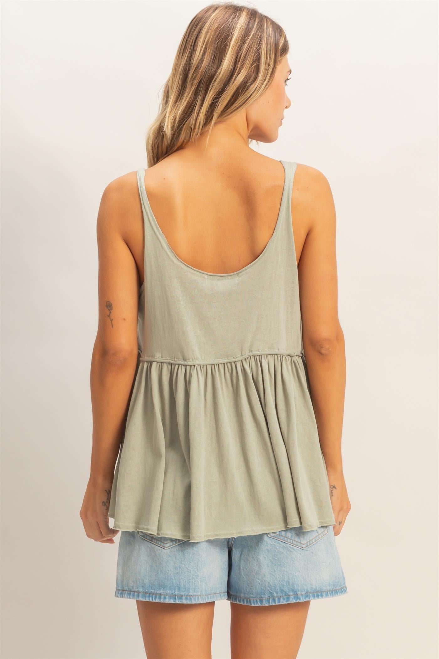Wholesale Scoop Neck Babydoll Top Tank Tops HF26A376 SAGE HYFVE
