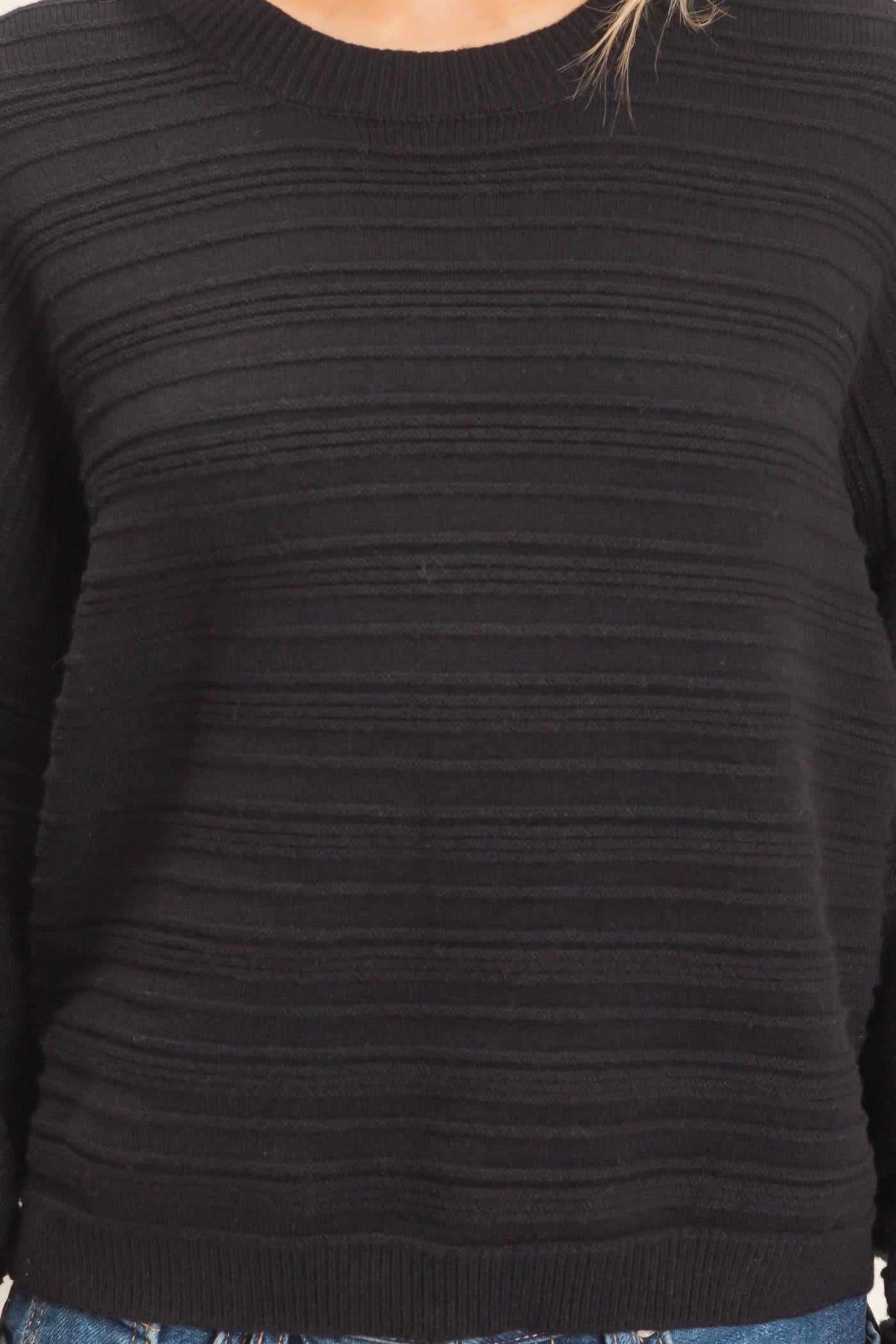 Wholesale Textured Crew Neck Sweater Sweaters HF26F196 BLACK HYFVE