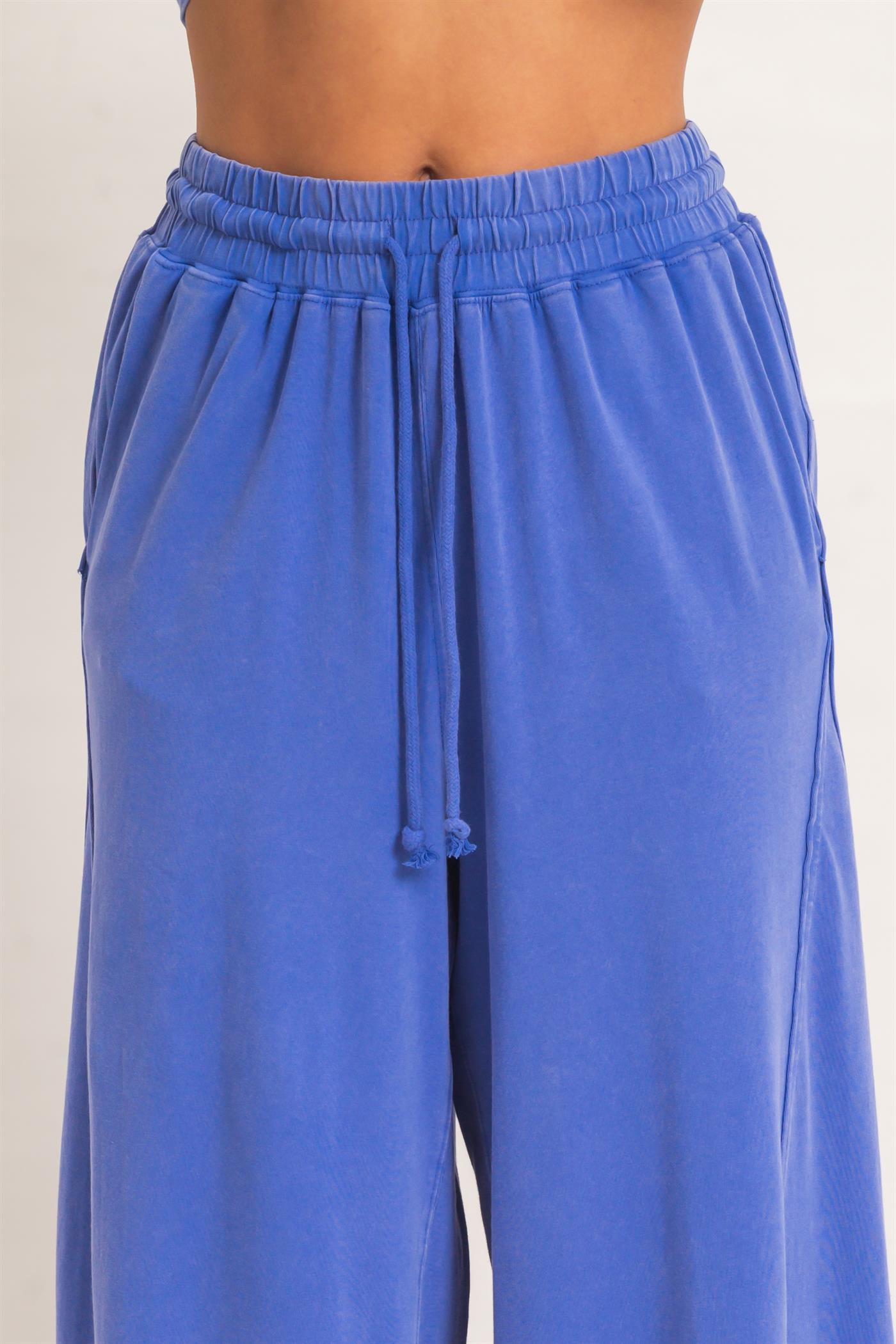 Wholesale Wide Leg Mineral Wash Pants Pants DZ26F406 COBALT DOUBLE ZERO