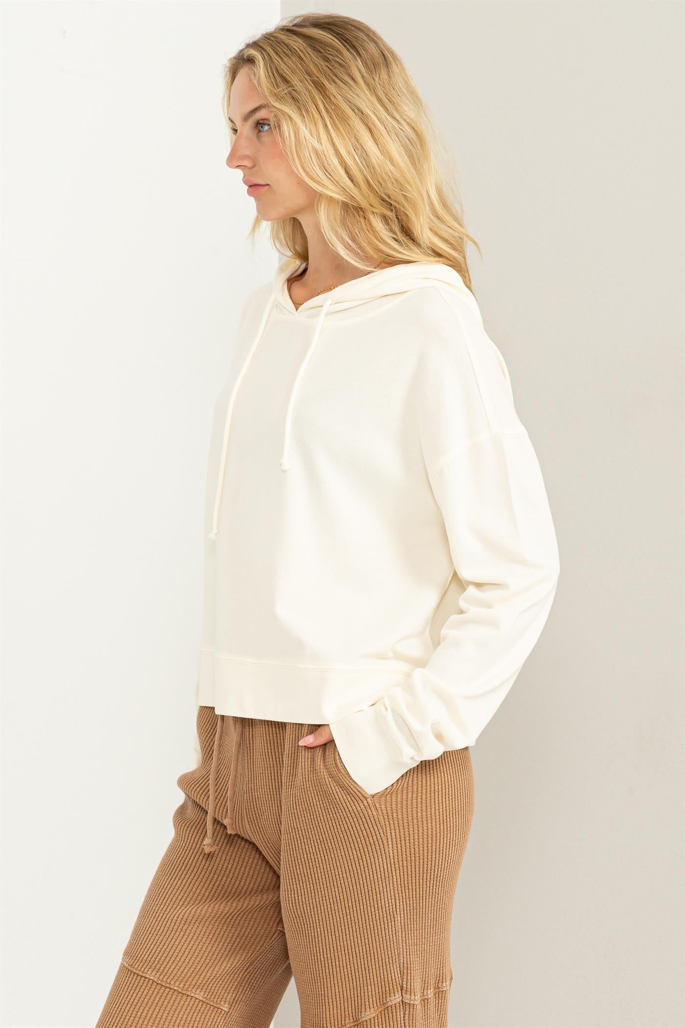 Wholesale Long Sleeve Drawstring Hoodie Clothing Tops DZ23E999 CREAM DOUBLE ZERO