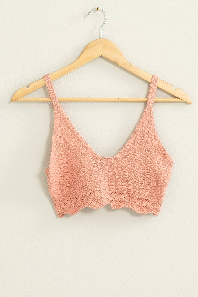 Wholesale Crochet Knit Bralette Clothing Tops DZ22E379 TEAK ROSE DOUBLE ZERO