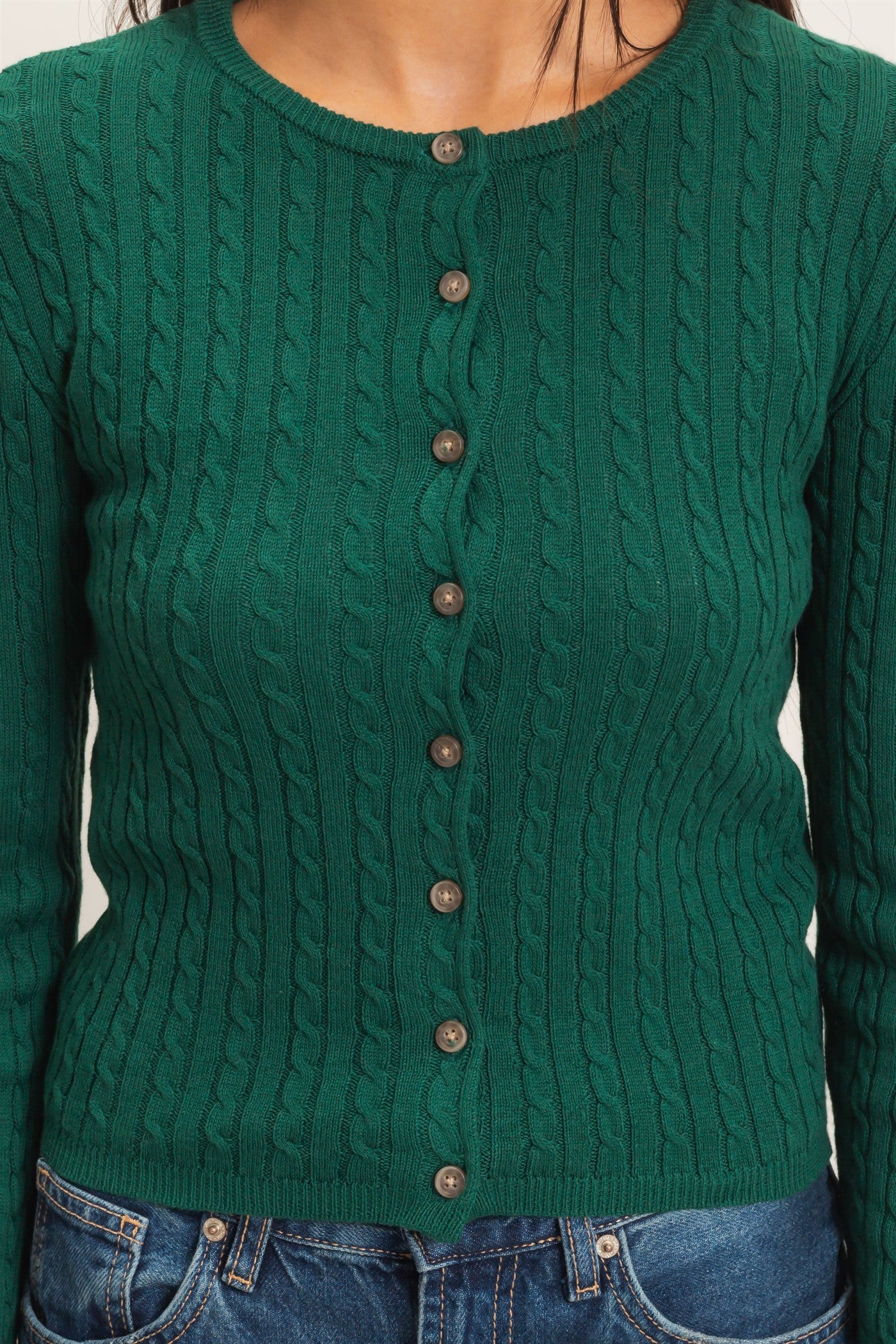 Wholesale Cable Knit Cardigan Cardigans DZ26E256 DARK GREEN DOUBLE ZERO