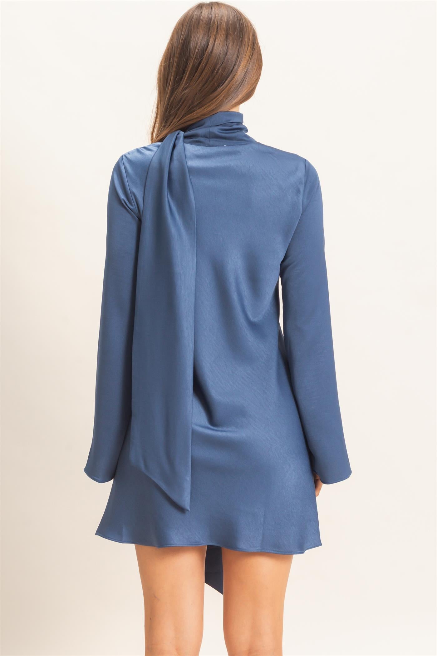 Wholesale Bias Satin Dress With Scarf Dresses HF26E928 MIDNIGHT BLUE HYFVE