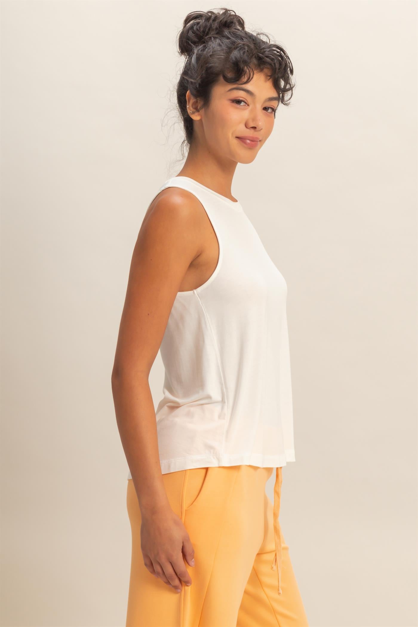 Wholesale Crew Neck Rayon Tank Top Tank Tops DZ26A332 OFF WHITE DOUBLE ZERO