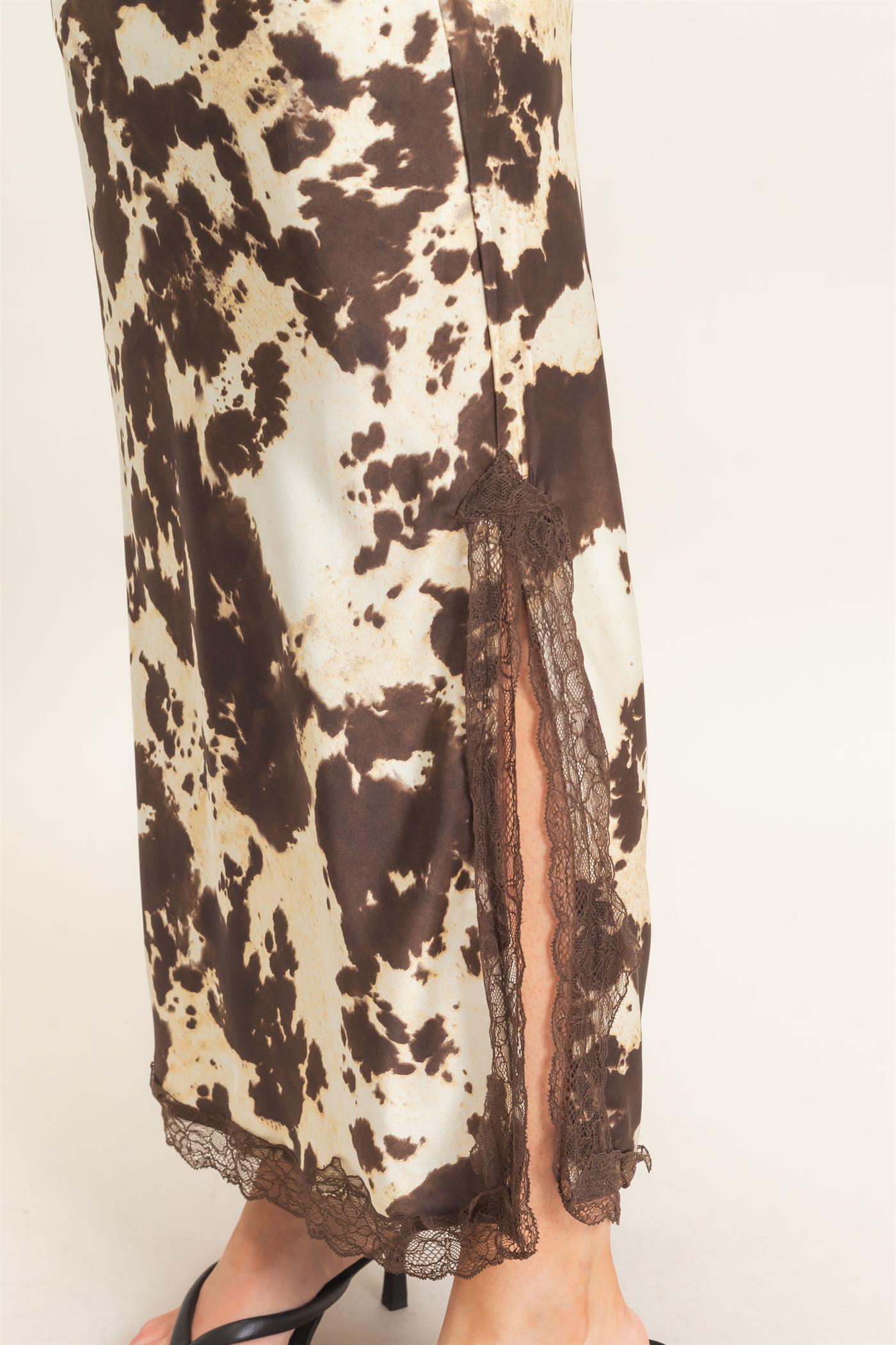 Wholesale Satin Cow Print Skirt Skirts HF26C851 BROWN HYFVE