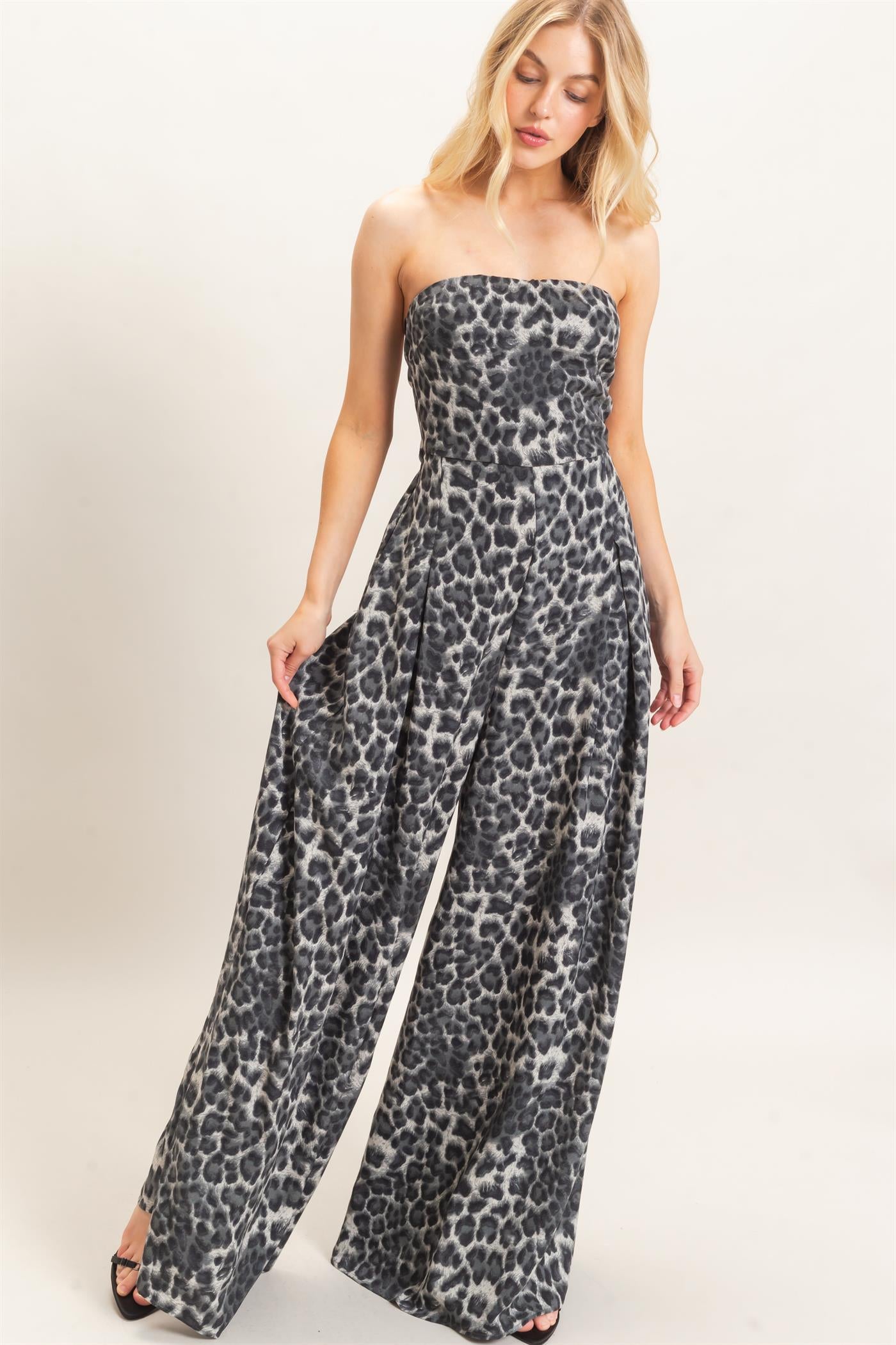 Wholesale Leopard Print Strapless Jumpsuit Clothing HF26F208 BLACK HYFVE