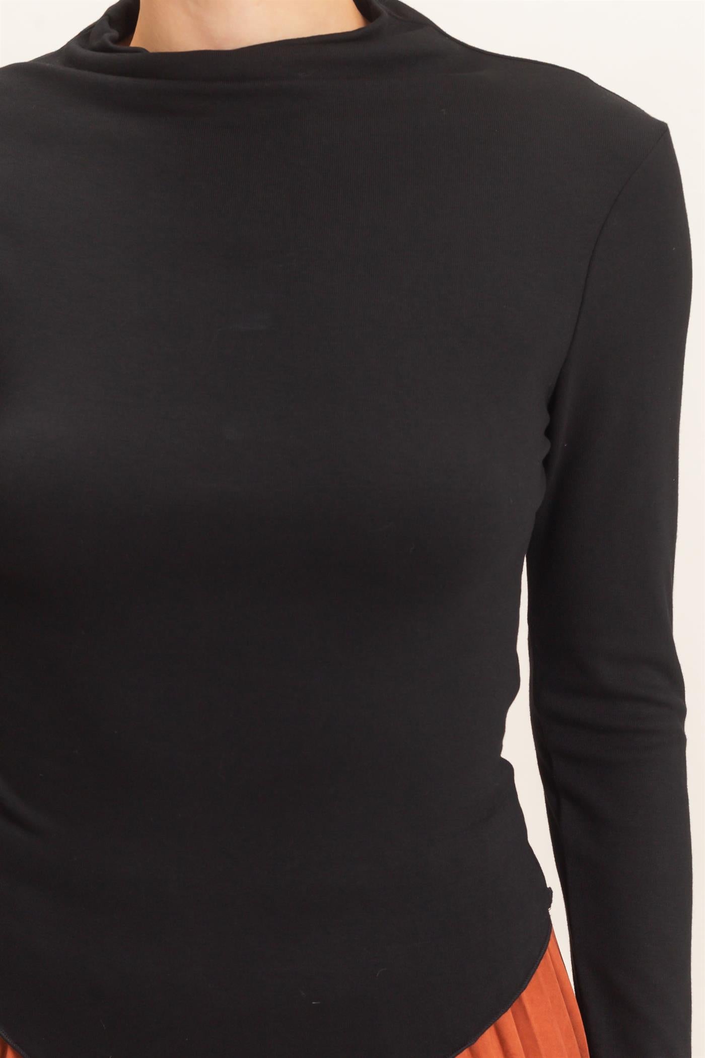 Wholesale Long Sleeve Lettuce Hem Top Clothing Tops HF26F122 BLACK HYFVE