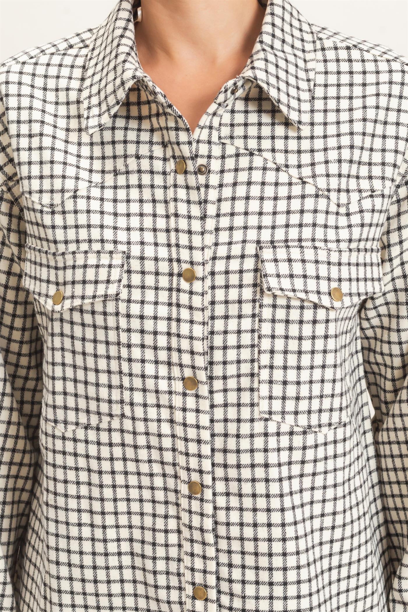 Wholesale Plaid Button-Up Shirt Clothing Tops HF25F450 WHITE HYFVE