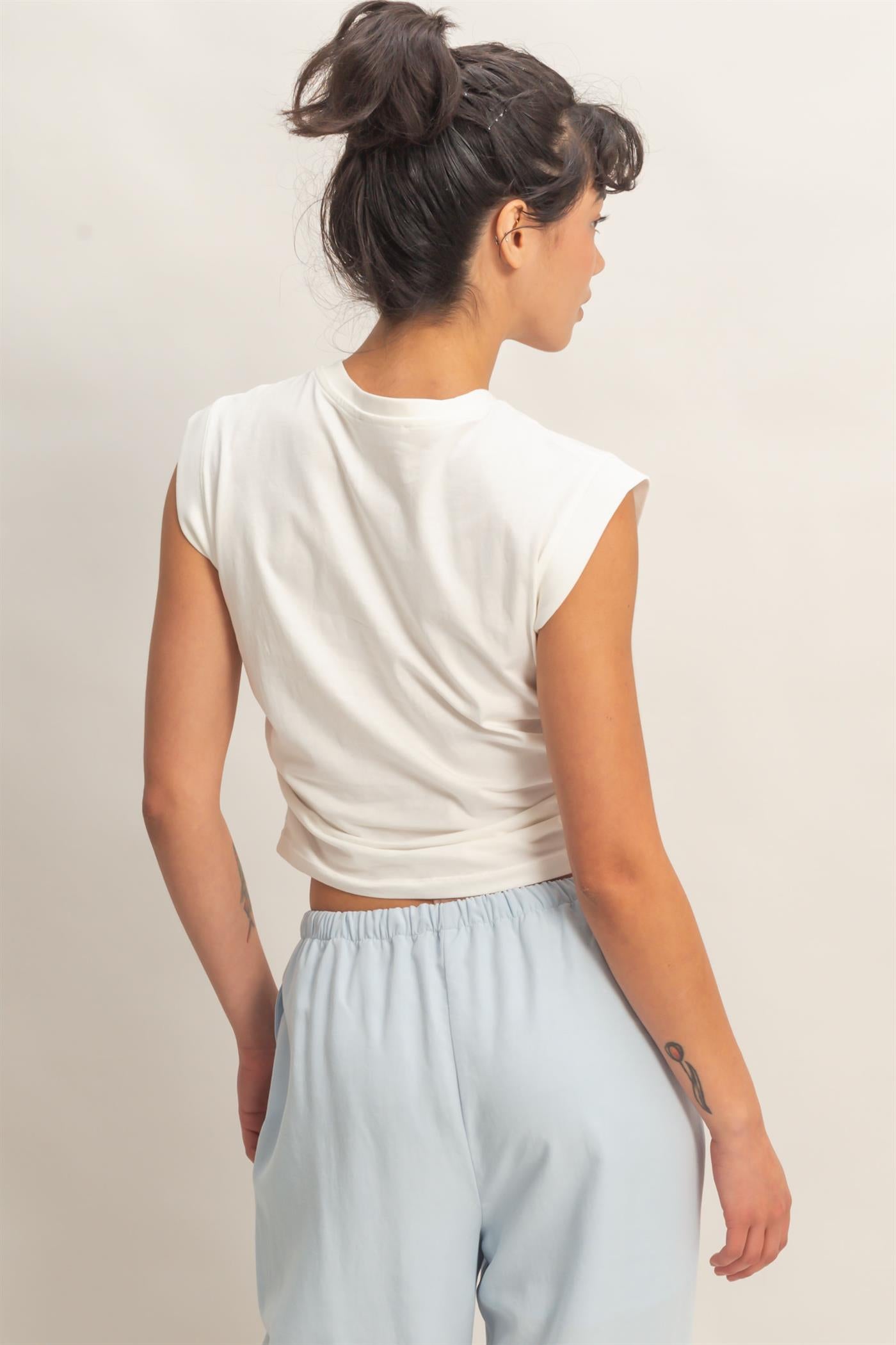 Wholesale Ruched Waist Sleeveless Cotton Top Clothing Tops DZ26C520 OFF WHITE DOUBLE ZERO