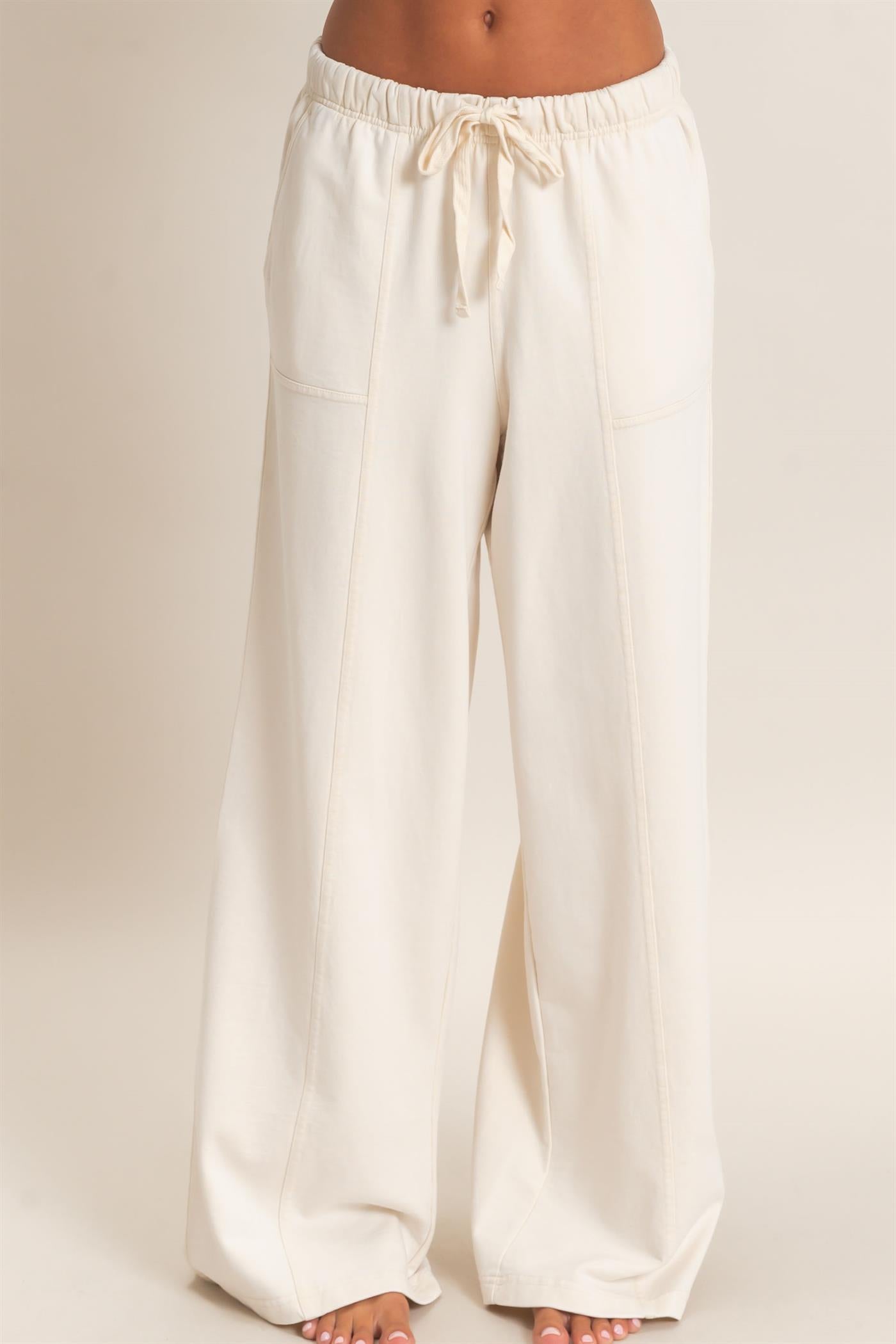 Wholesale Acid Wash Drawstring Waist Wide Leg Pants Pants DZ25A685 ALPACA DOUBLE ZERO