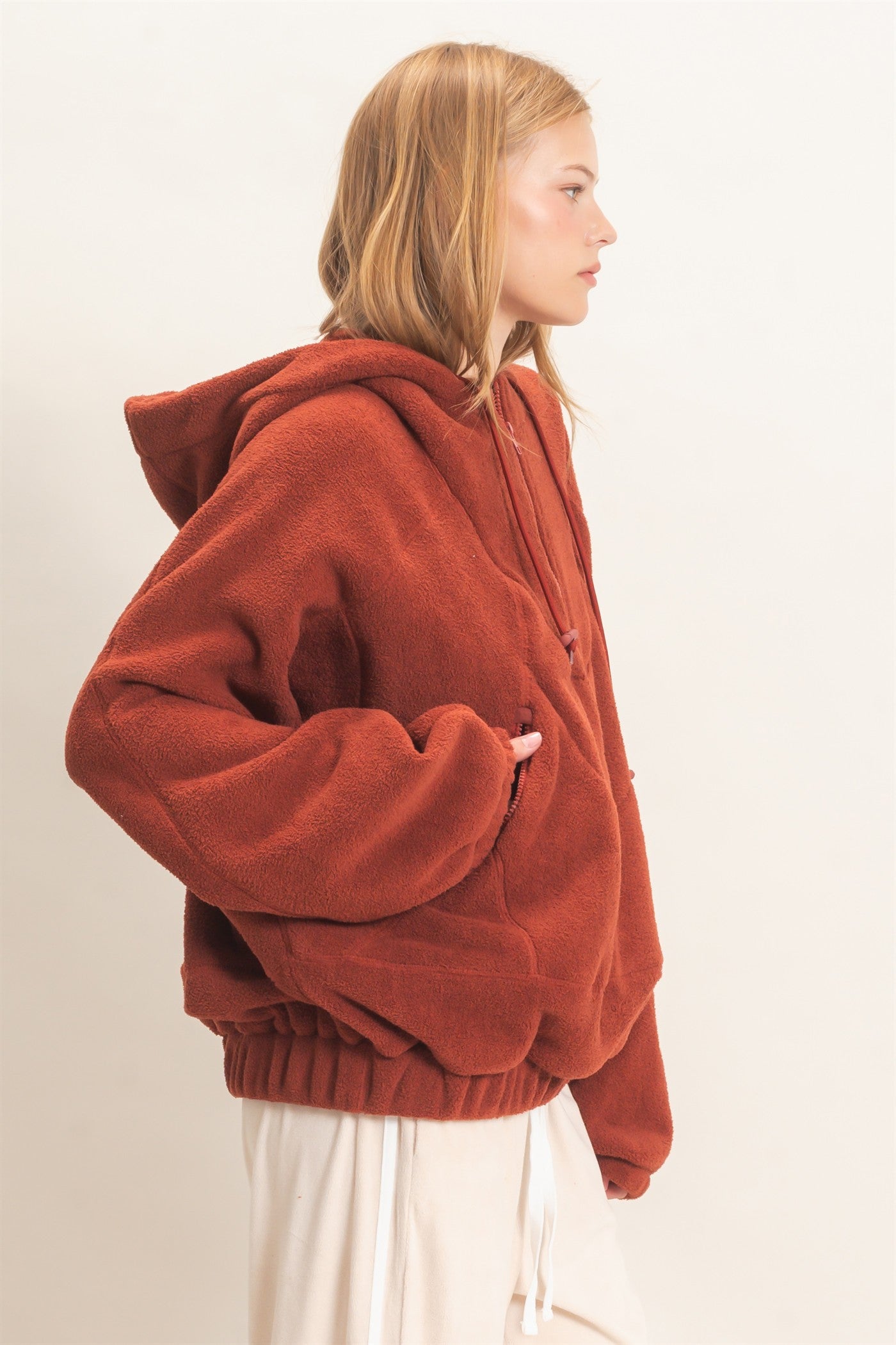 Wholesale Half-Zip Fleece Hoodie Hoodies HF26E561 BRICK HYFVE