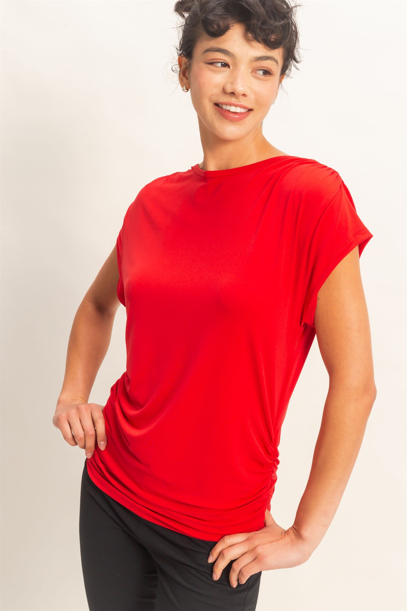 Wholesale Cowl Back Draped Cap Sleeve Top Clothing Tops DZ26C025 RED DOUBLE ZERO