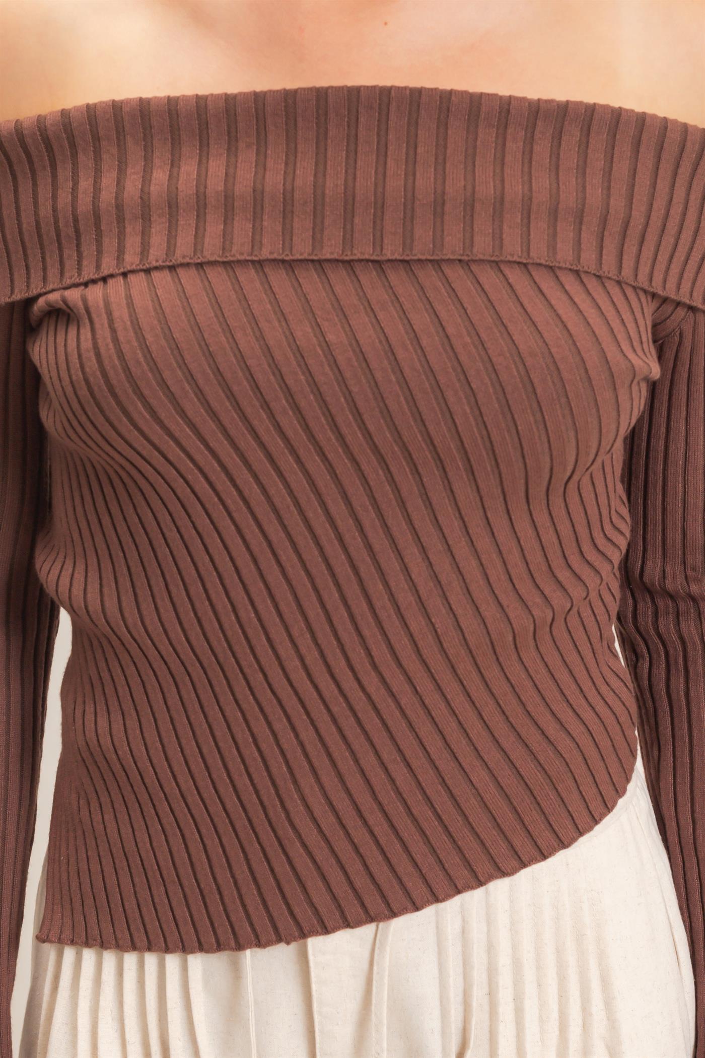 Wholesale Ribbed Off-Shoulder Sweater Sweaters HF26E937 BROWN HYFVE