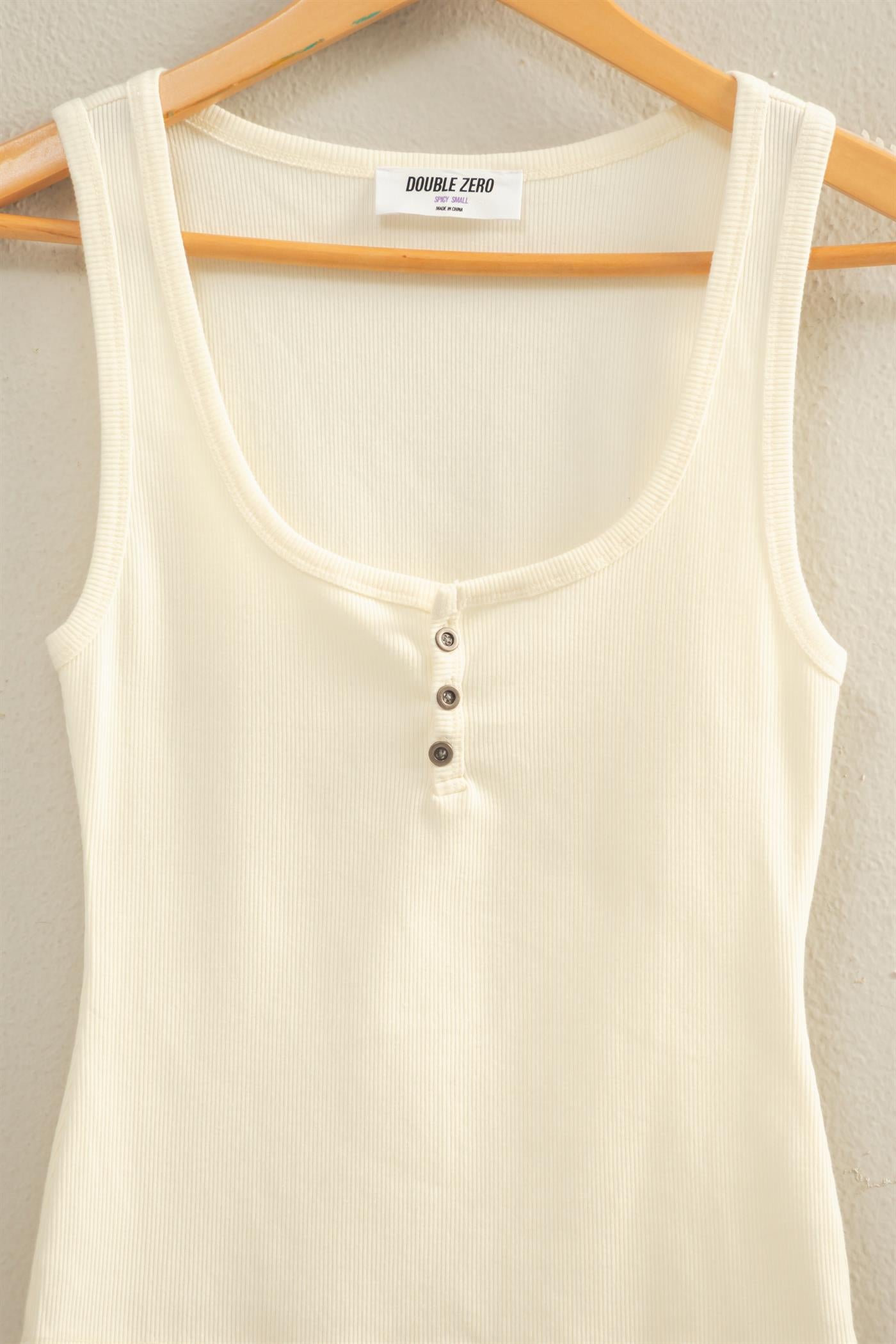 Wholesale Acid Washed Henley Ribbed Tank Top Tank Tops DZ26C661 CREAM DOUBLE ZERO