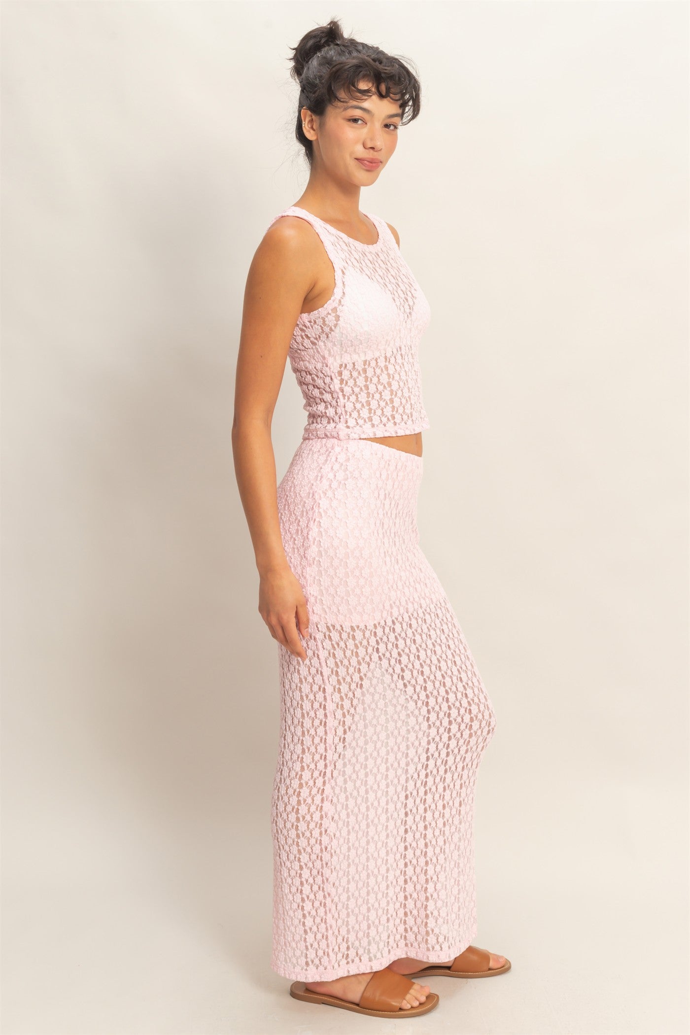 Wholesale Round Neck Lace Top & Lace Maxi Skirt Set Clothing DZ26C670-SET SOFT PINK DOUBLE ZERO