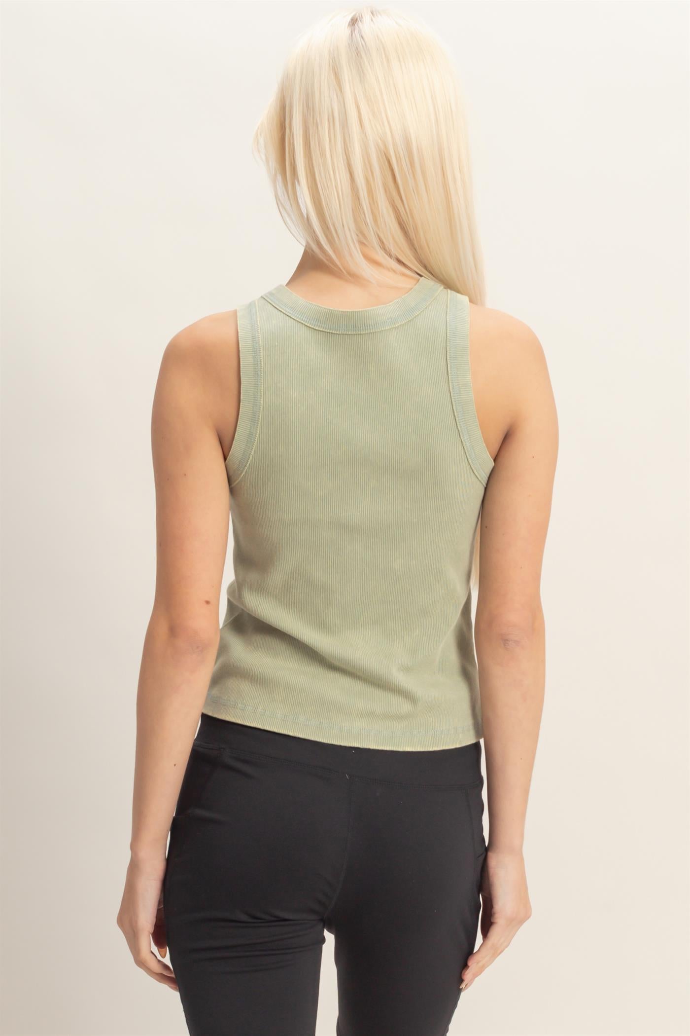 Wholesale Acid Washed Ribbed Tank Top Tank Tops DZ26A336 SAGE GREEN DOUBLE ZERO