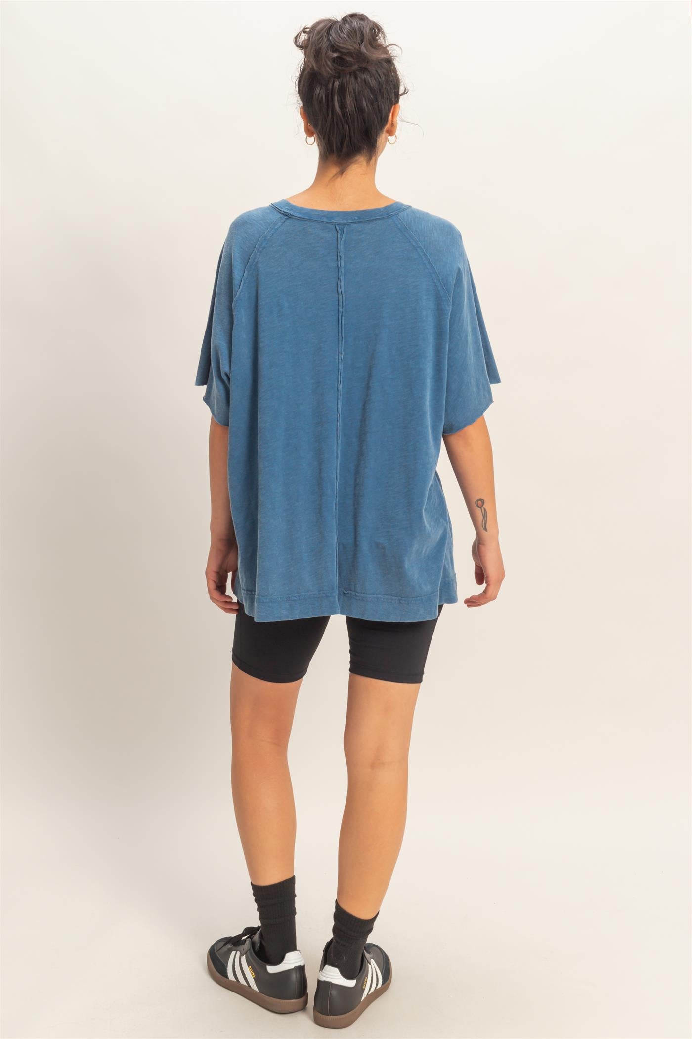 Wholesale Acid Washed Oversized Raw Edges Raglan Tee T-Shirts DZ26A333 NAVY DOUBLE ZERO