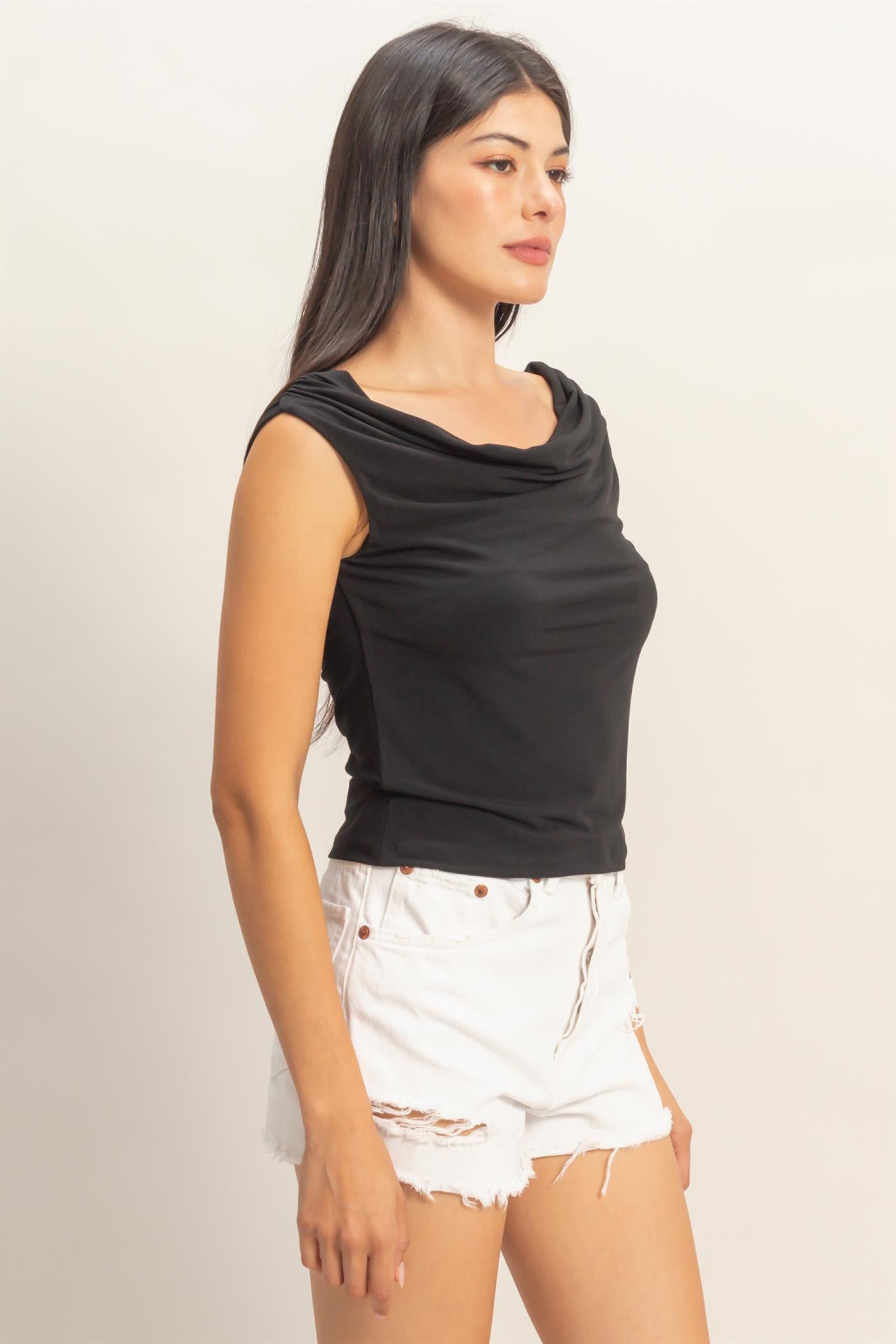 Wholesale Cowl Neck Sleeveless Top Clothing Tops DZ26C274 BLACK DOUBLE ZERO
