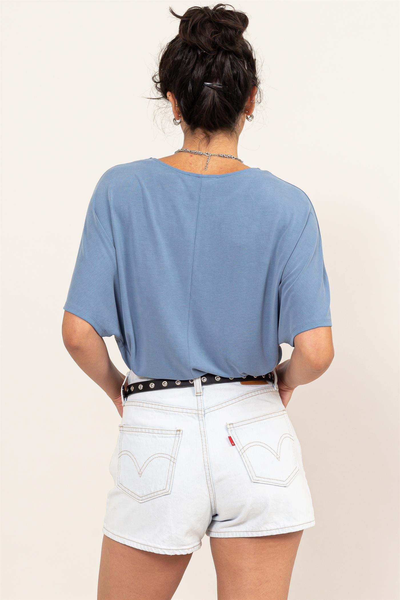 Wholesale D-Elbow Length Dolman Sleeve Top Clothing Tops DZ24C199-D GRAY BLUE DOUBLE ZERO
