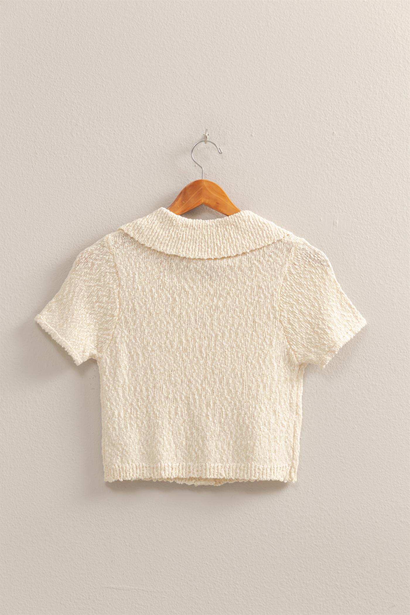 Wholesale Everyday Button-Front Crop Sweater Top Clothing Tops DZ25C171 CREAM DOUBLE ZERO