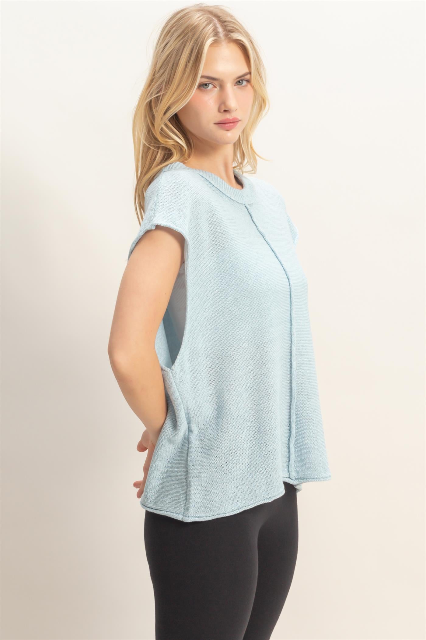 Wholesale Sleeveless Ribbed Knit Top Sweaters HF26A633 BLUE HYFVE