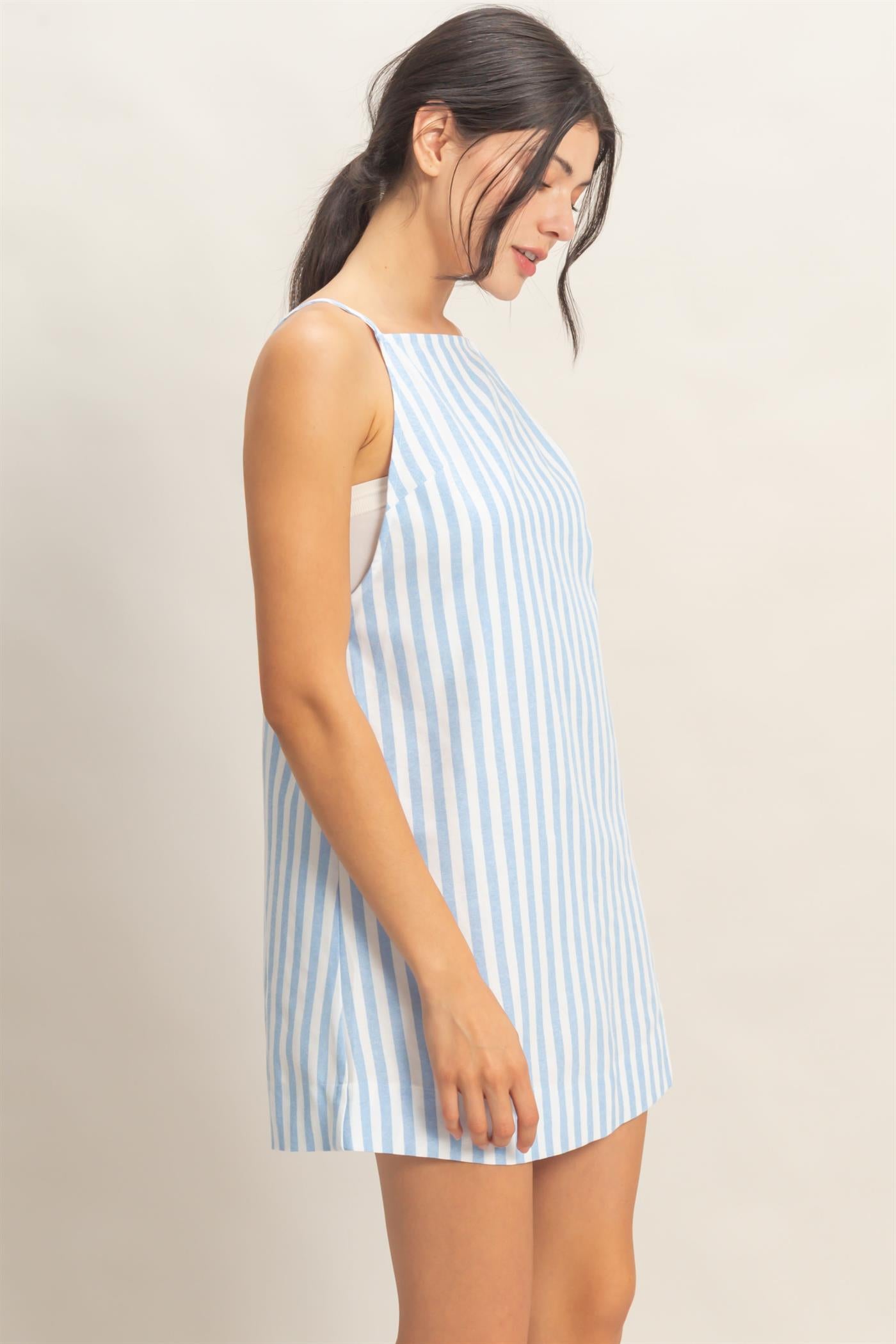 Wholesale Striped Straight Neck Mini Dress Dresses HF26C080 BLUE HYFVE
