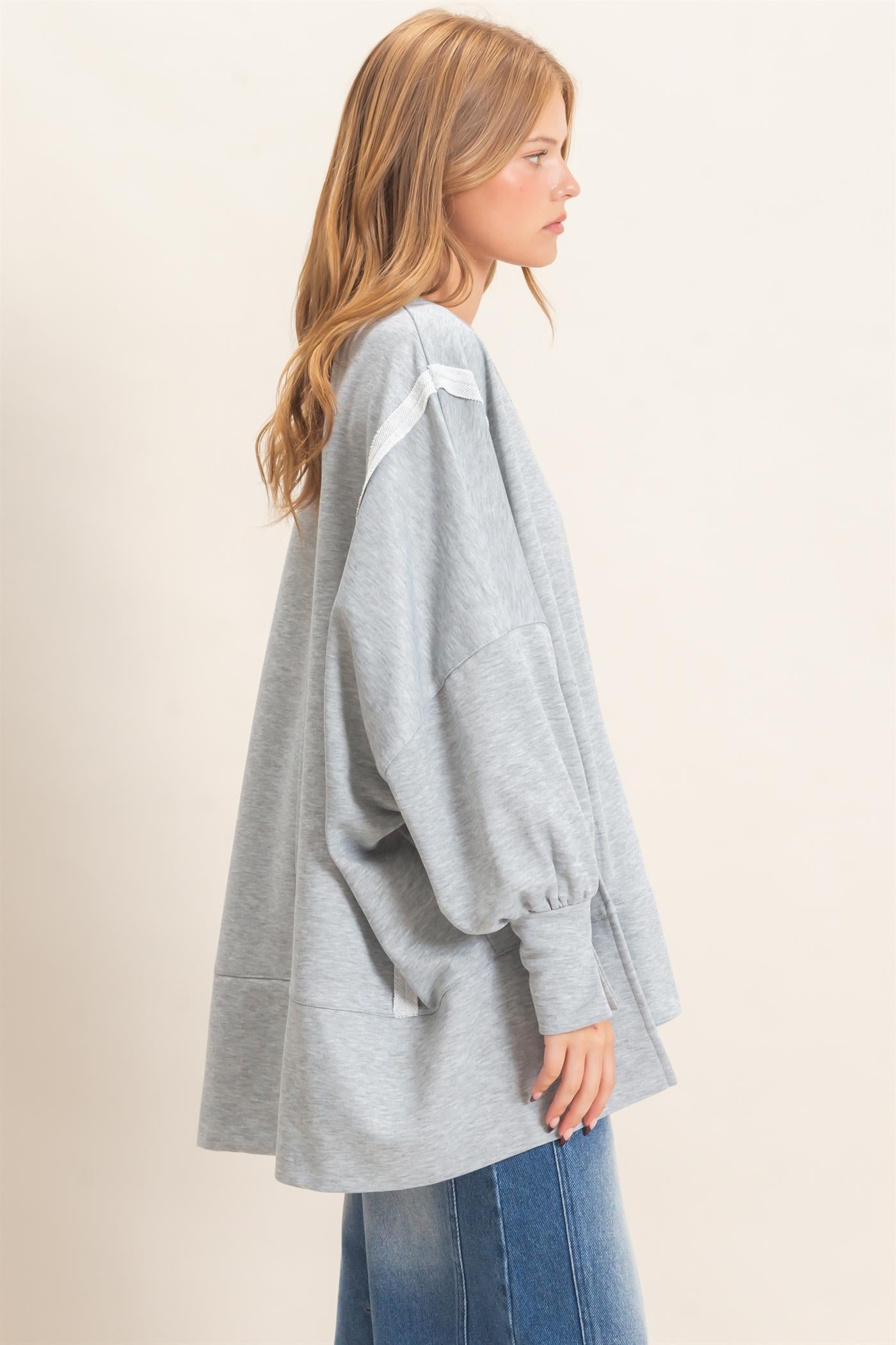 Wholesale Oversized Crew Neck Sweatshirt Sweatshirts HF26F132 H.GRAY HYFVE