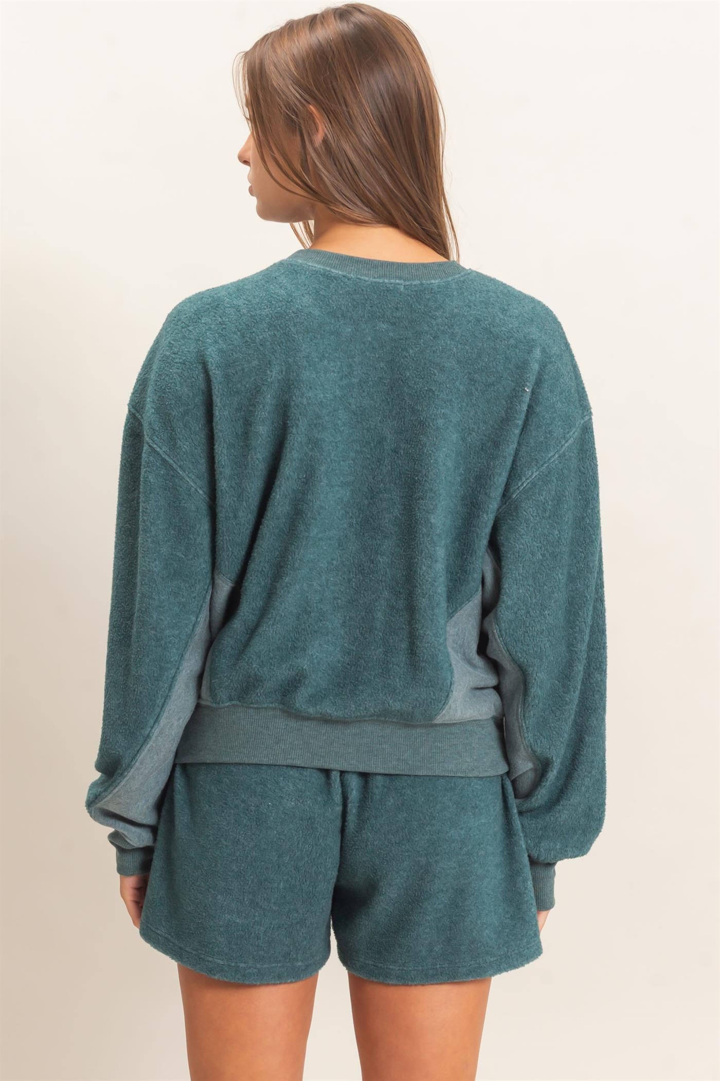 Wholesale Contrast Sweatshirt & Shorts Set Clothing DZ25F478-SET DARK TEAL DOUBLE ZERO