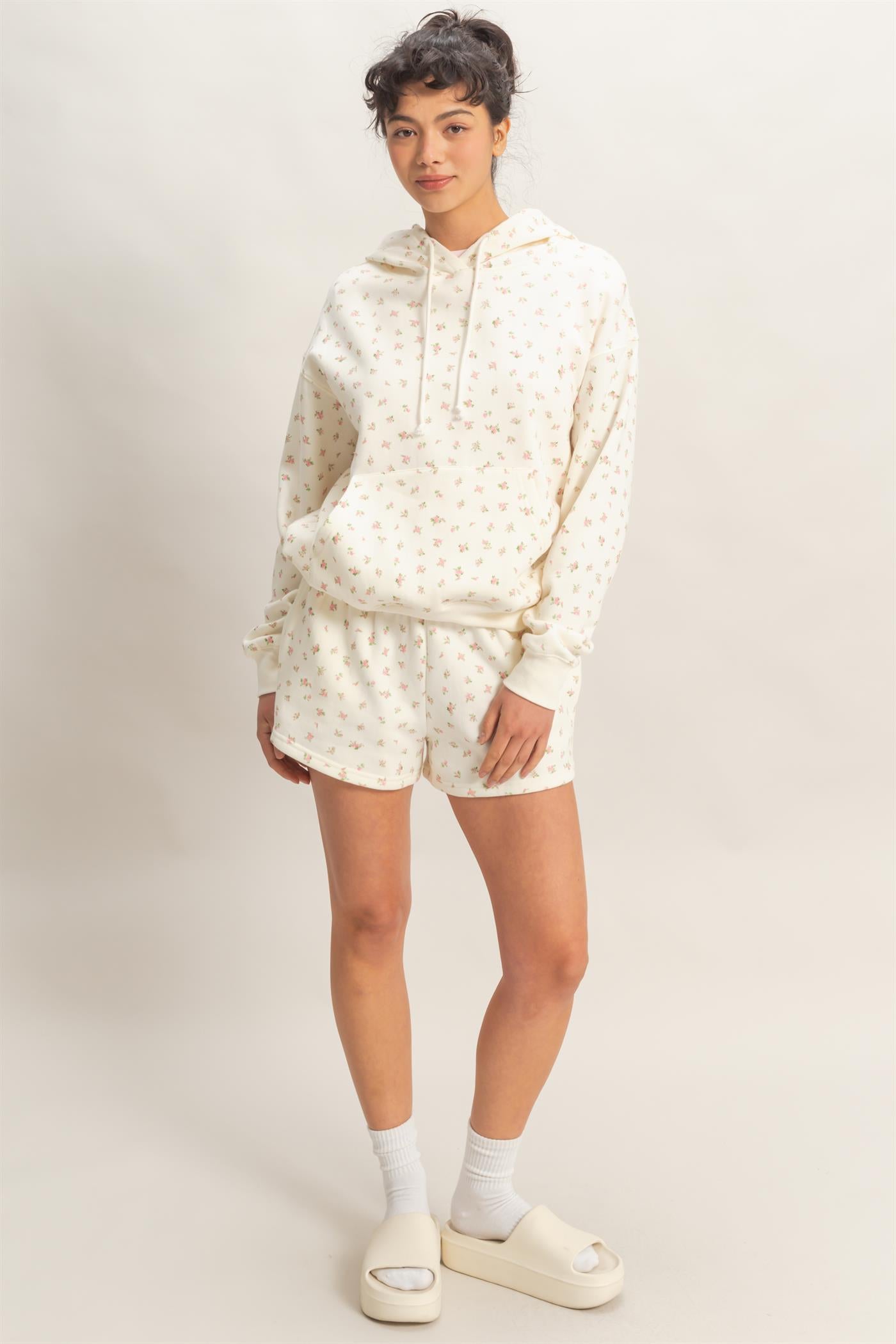 Wholesale Ditsy Floral French Terry Hoodie Sweatshirts DZ26C392 PINK DOUBLE ZERO