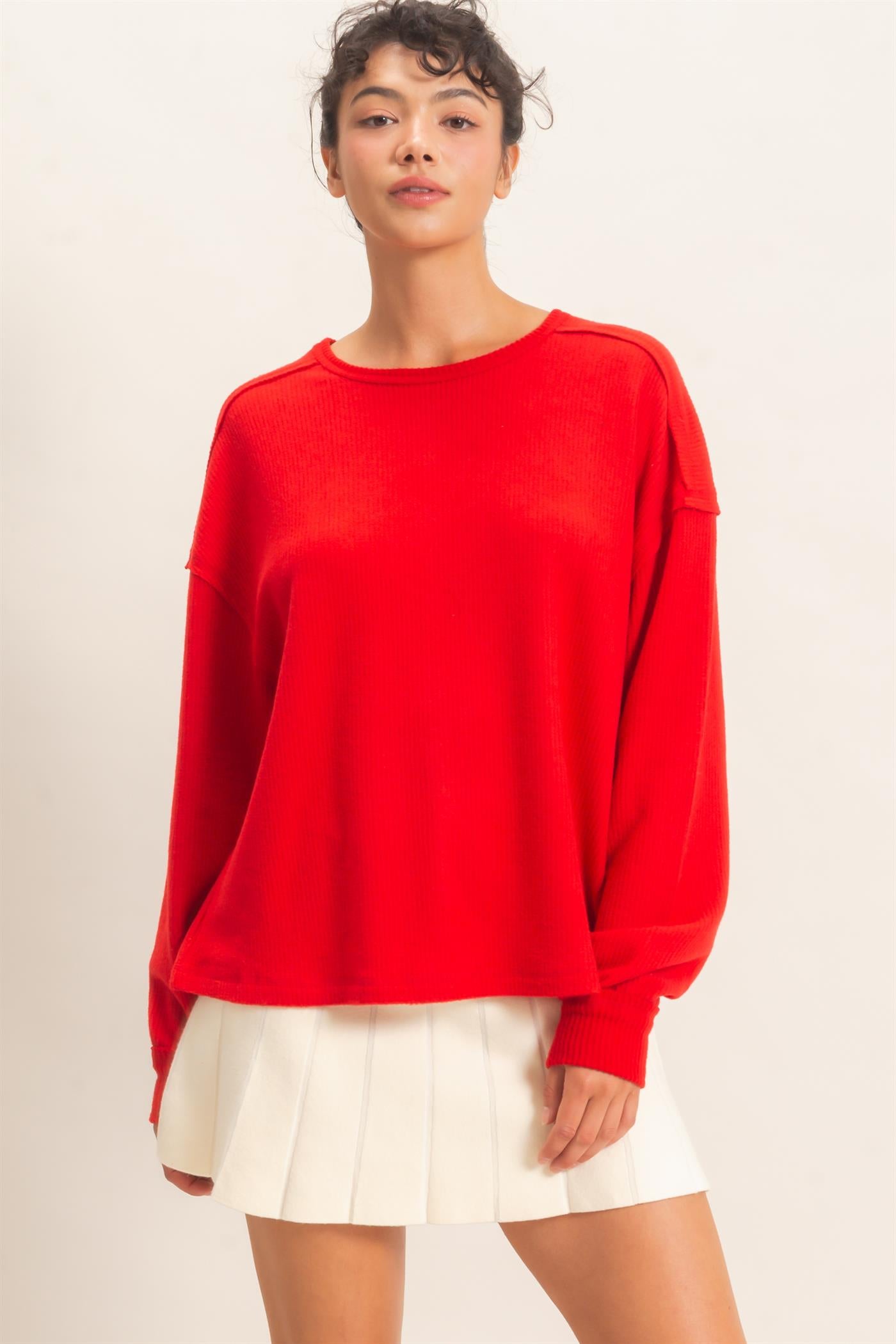 Wholesale Raw Edge Waffle Sweatshirt Sweatshirts DZ26F081 RED HYFVE