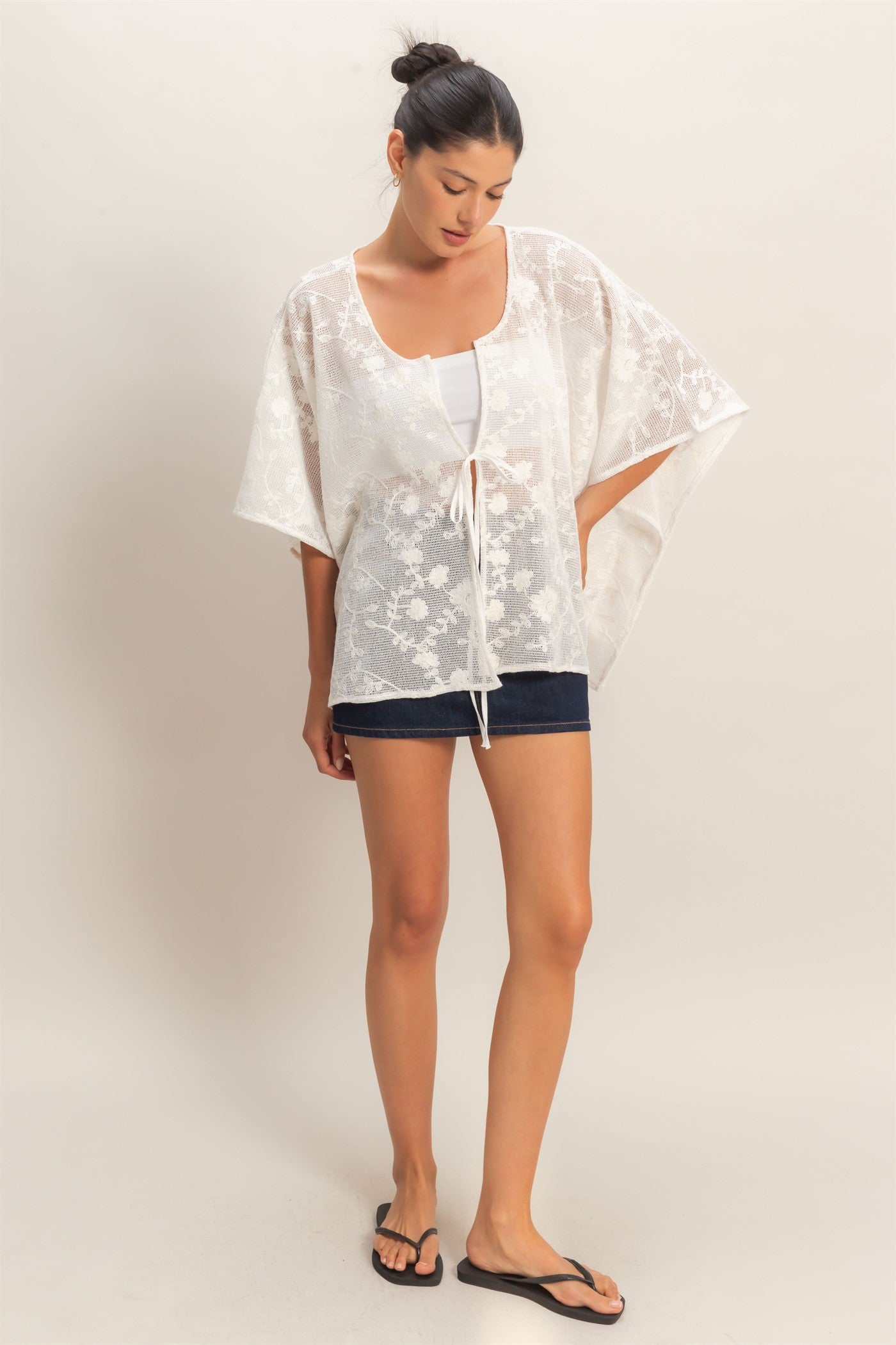 Wholesale Floral Lace Cover-Up Clothing Tops HF26C196 WHITE HYFVE