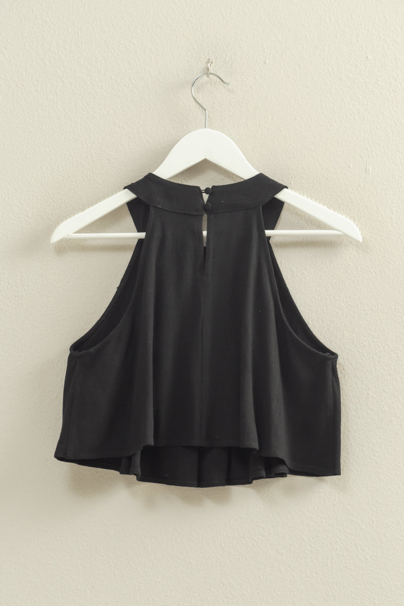 Wholesale Halter Pleated Ruffle Crop Top Clothing Tops HF23C323 BLACK HYFVE