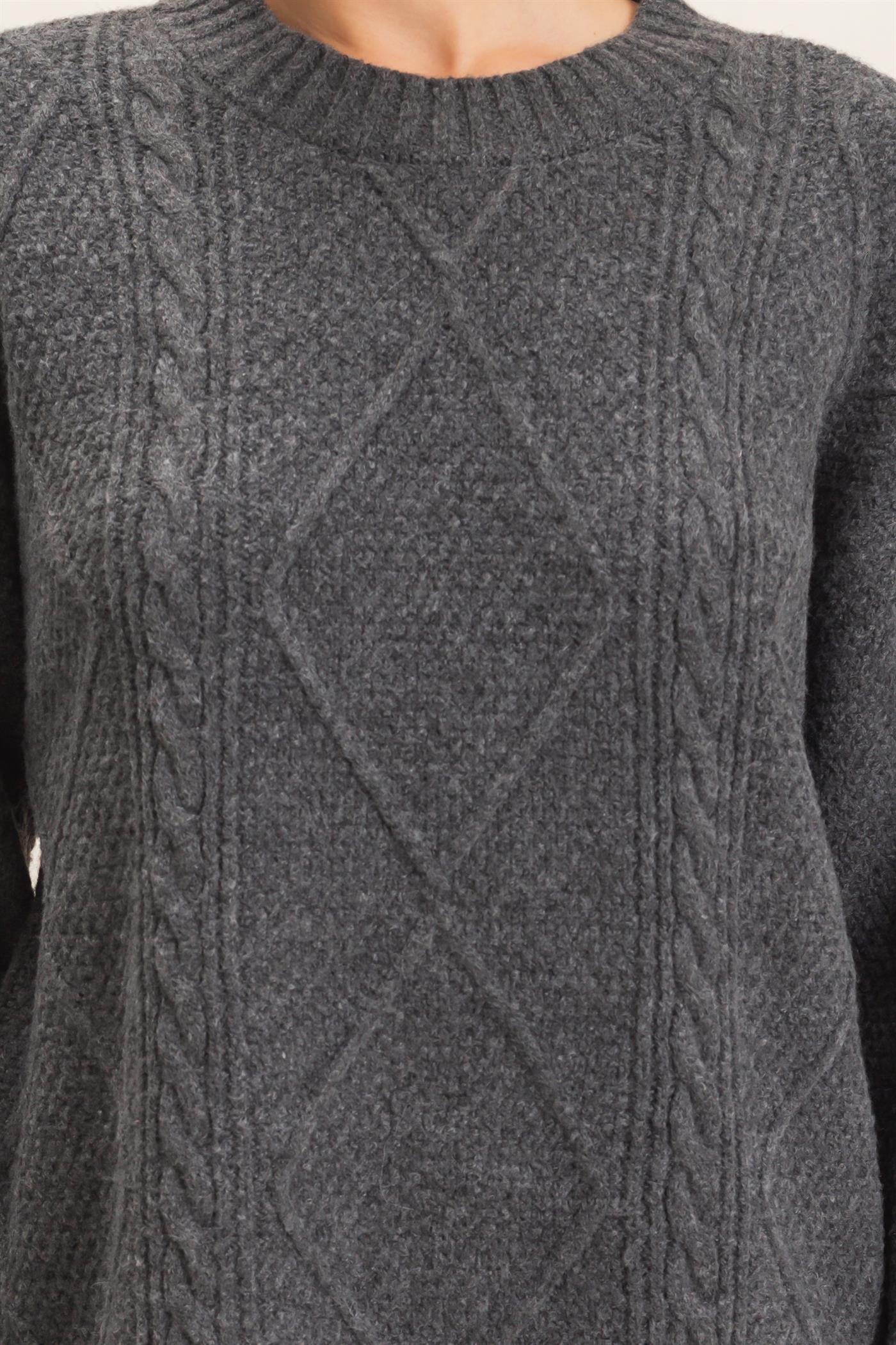 Wholesale Cable Knit Crew Neck Dress Dresses HF26F006 CHARCOAL HYFVE