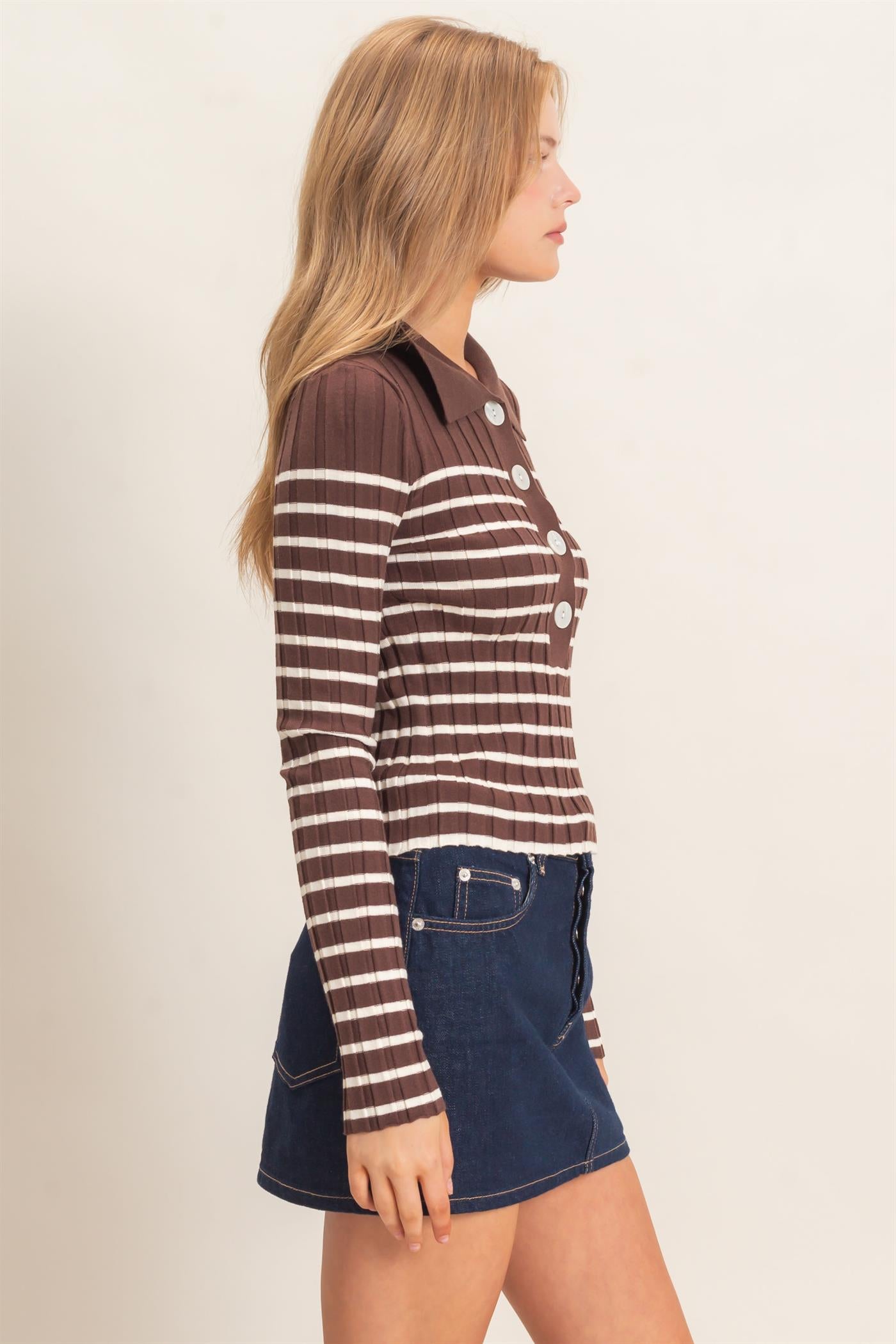 Wholesale Ribbed Collared Sweater Sweaters HF26E534 CHESTNUT HYFVE