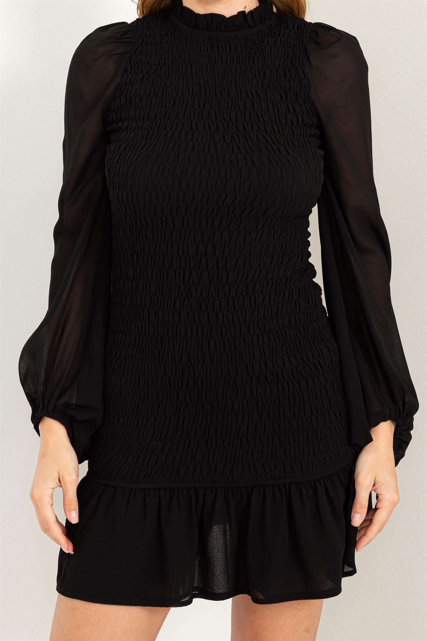 Wholesale Smocked Ruffled Mini Dress Dresses HF23G430 BLACK HYFVE